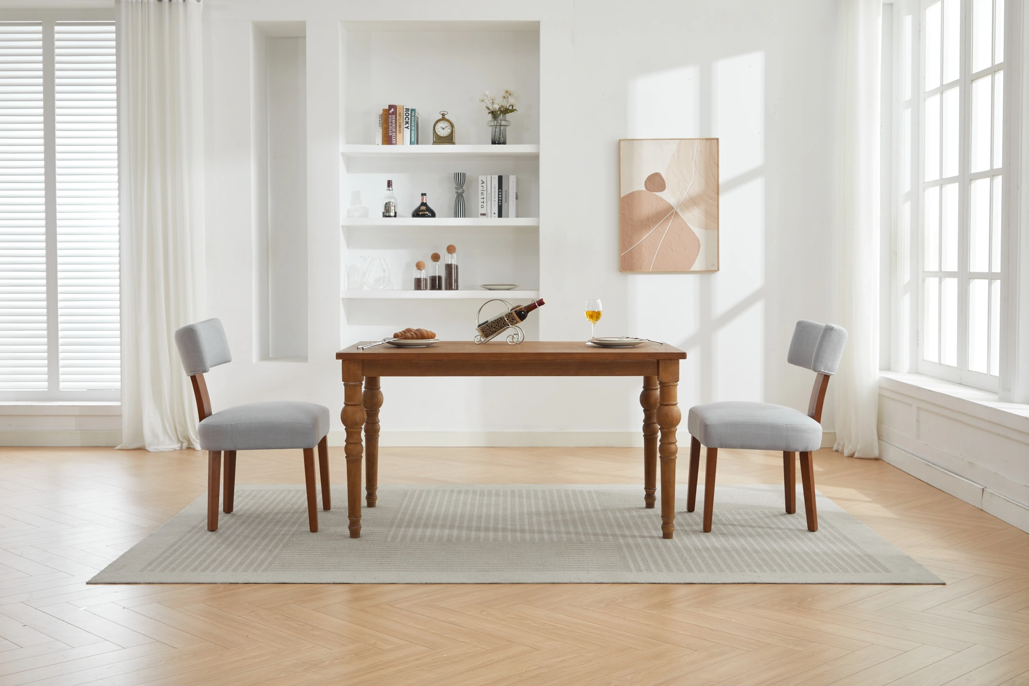 Set of 2 Gray Linen Fabric Dining Chairs, Modern Armless Side Chairs with Curved Backrest & Solid Wooden Legs for Dining Room, Living Room view 16