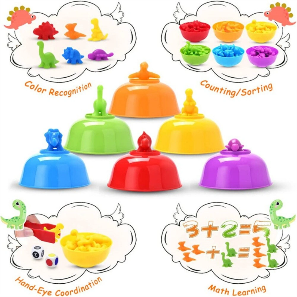 Montessori Counting Dinosaurs Toys 58 Pieces, Rainbow Educational Color Matching Cups for Kids view 5