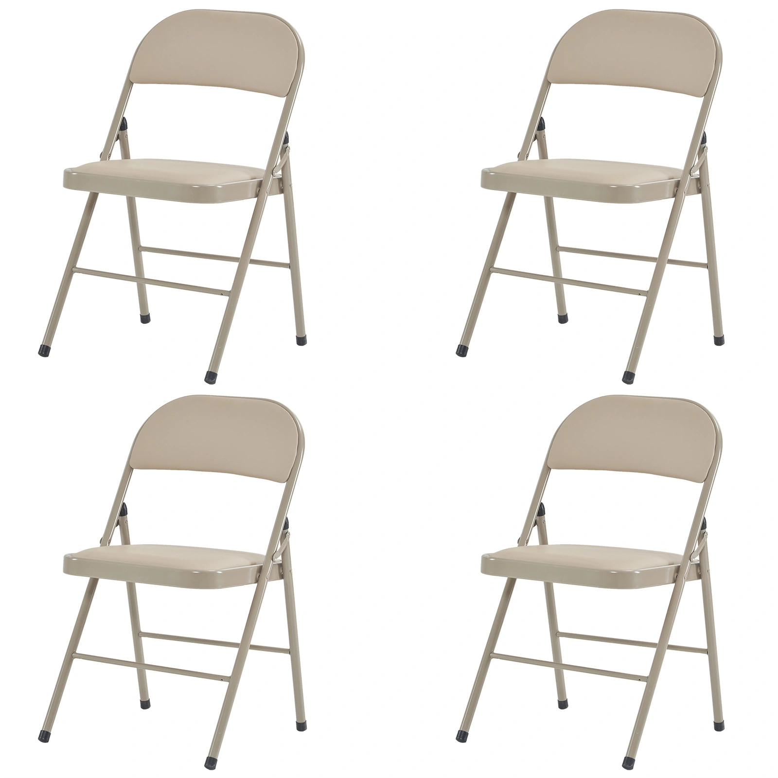 4pcs Elegant Foldable Iron & PVC Chairs for Convention & Exhibition Light Brown
