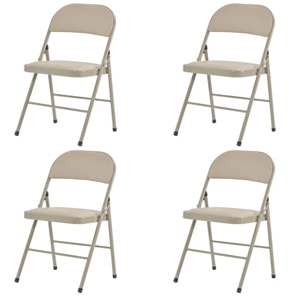 4pcs Elegant Foldable Iron & PVC Chairs for Convention & Exhibition Light Brown