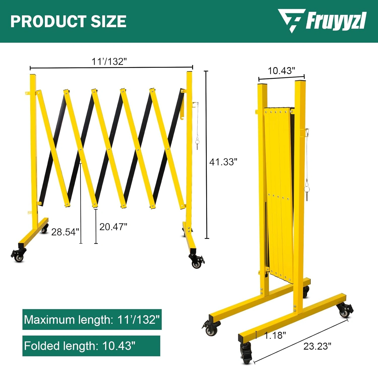 11ft Metal Expandable Barricade Gate, Retractable Accordion Safety Fence with Caster Wheels, Collapsible Outdoor Crowd Control Barrier, Easy Assembly view 2