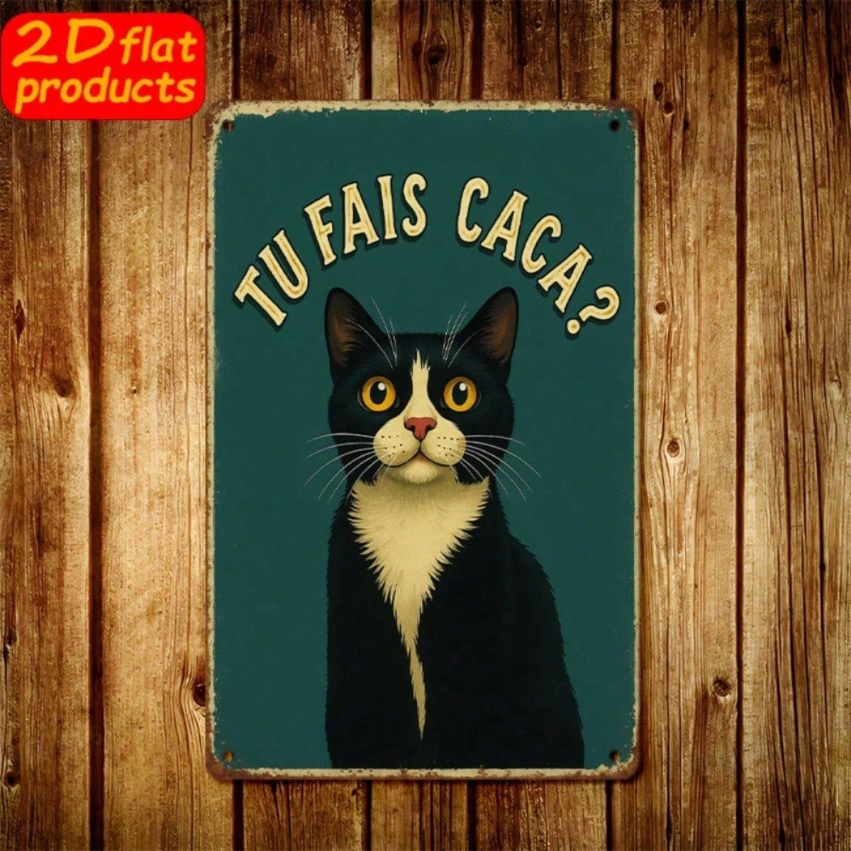 CIFbuy Vintage Black Cat Metal Wall Sign, TU FAIS" CACA? French Text Funny Decor, Weatherproof Rustproof UV Resistant, 7.87x11.81 Inch 2 view 4