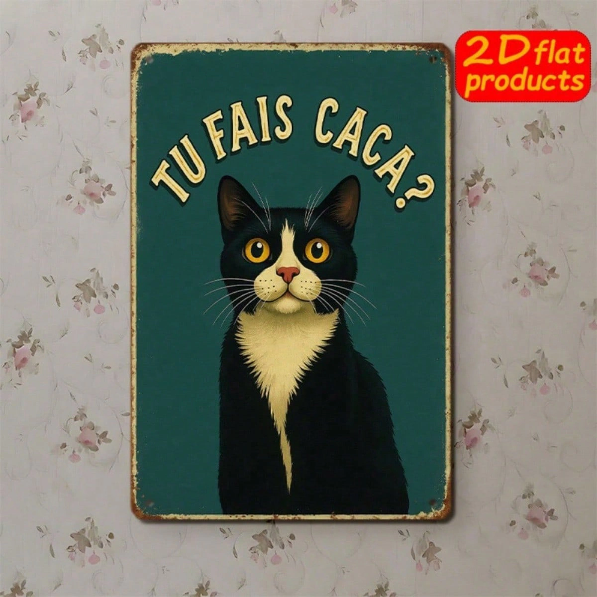 CIFbuy Vintage Black Cat Metal Wall Sign, TU FAIS" CACA? French Text Funny Decor, Weatherproof Rustproof UV Resistant, 7.87x11.81 Inch 2 view 7