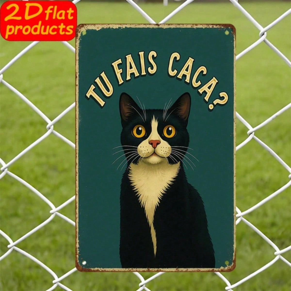 CIFbuy Vintage Black Cat Metal Wall Sign, TU FAIS" CACA? French Text Funny Decor, Weatherproof Rustproof UV Resistant, 7.87x11.81 Inch 2 view 8