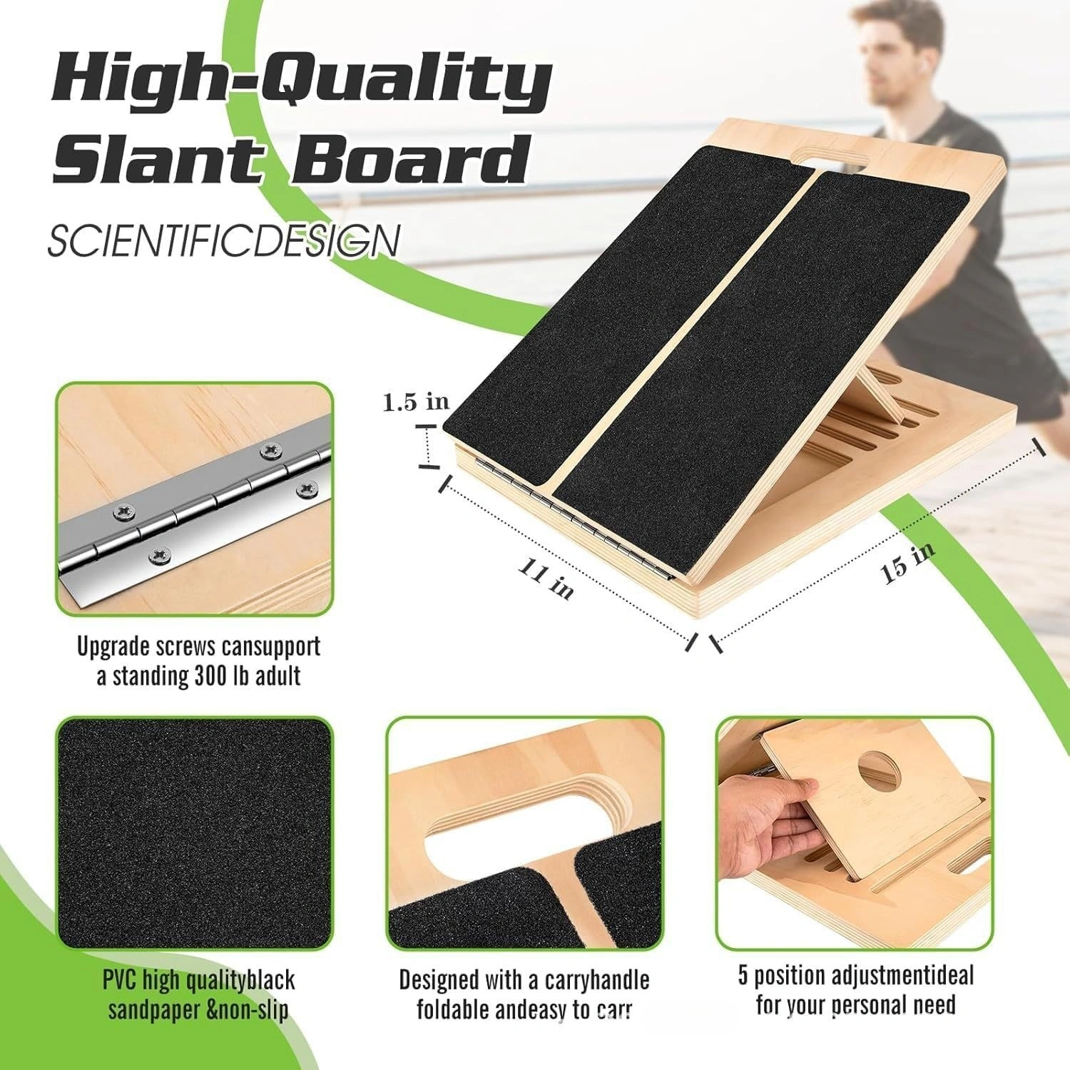 Wooden Calf Incline Board for Yoga Workout, Adjustable Slant Board Calf Stretcher, Foldable Design view 2