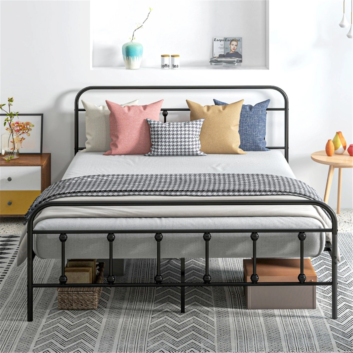 140cm Metal Bed Frame, Heavy Duty Steel Platform Bed Frame, Strong Metal Slats Support, Easy Assembly, 275lbs Capacity