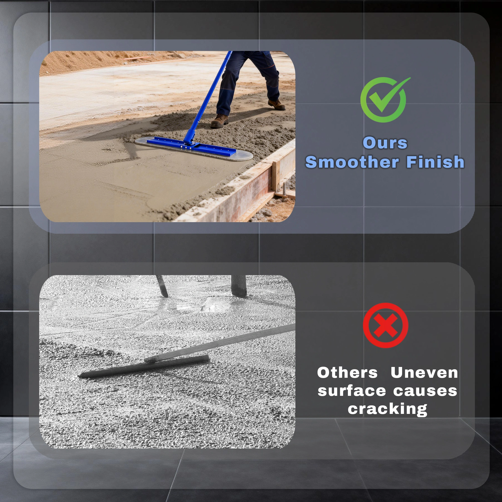 48×8 Inch Concrete Bull Float, Stainless Steel Concrete Finishing Tool, Adjustable Bracket & 4 Float Handles, Professional Smoothing for Construction Flooring view 3