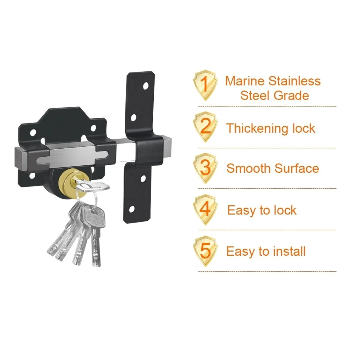 70mm Double Long Throw Gate Lock Both Sides Bolt Rim Lock for Garden Security with 5 Keys view 4