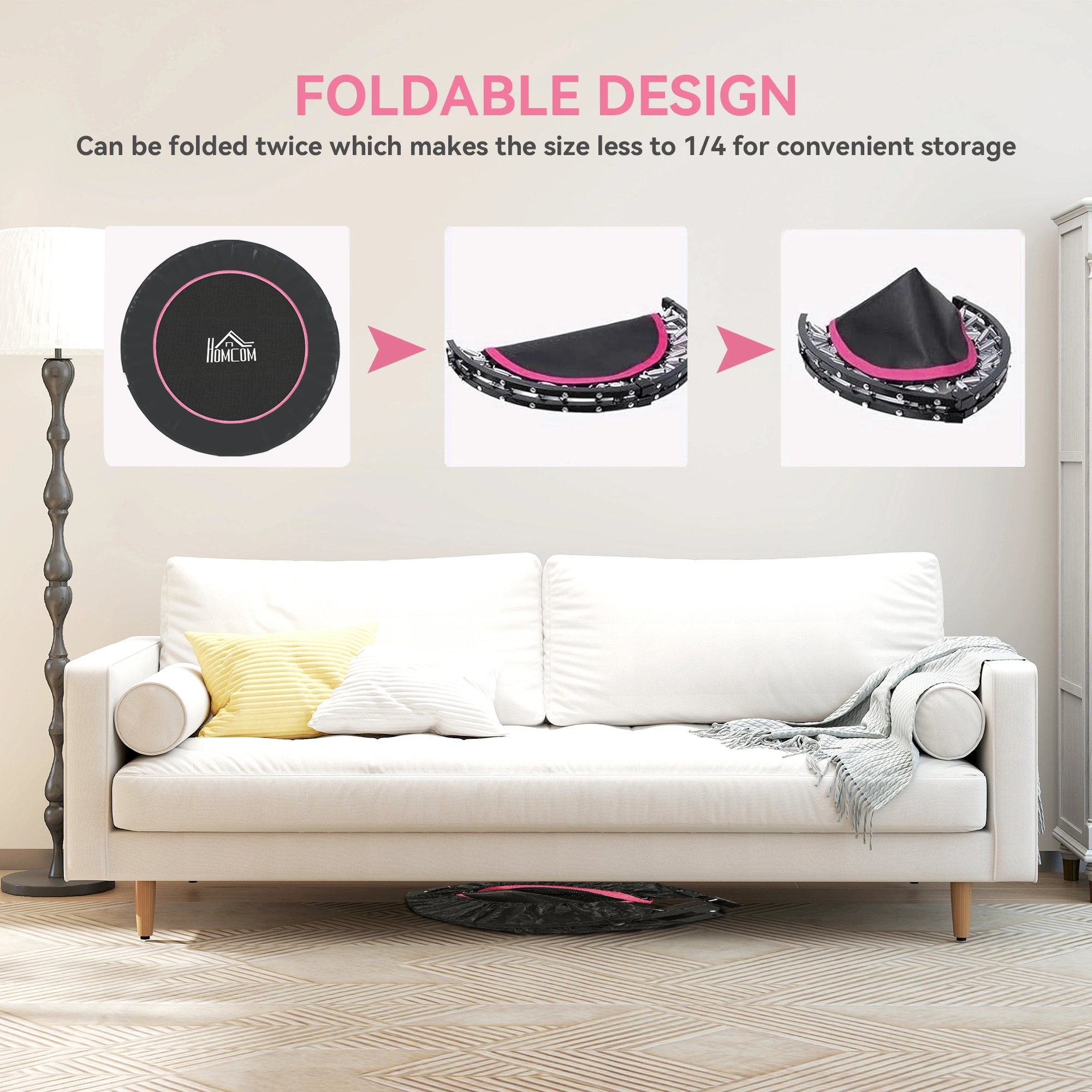 Foldable Exercise Trampoline for Adults & Kids, 36-Inch Fitness Rebounder Trampoline with Adjustable Height Handle, Indoor Mini Trampoline for Home Gym Workout view 2