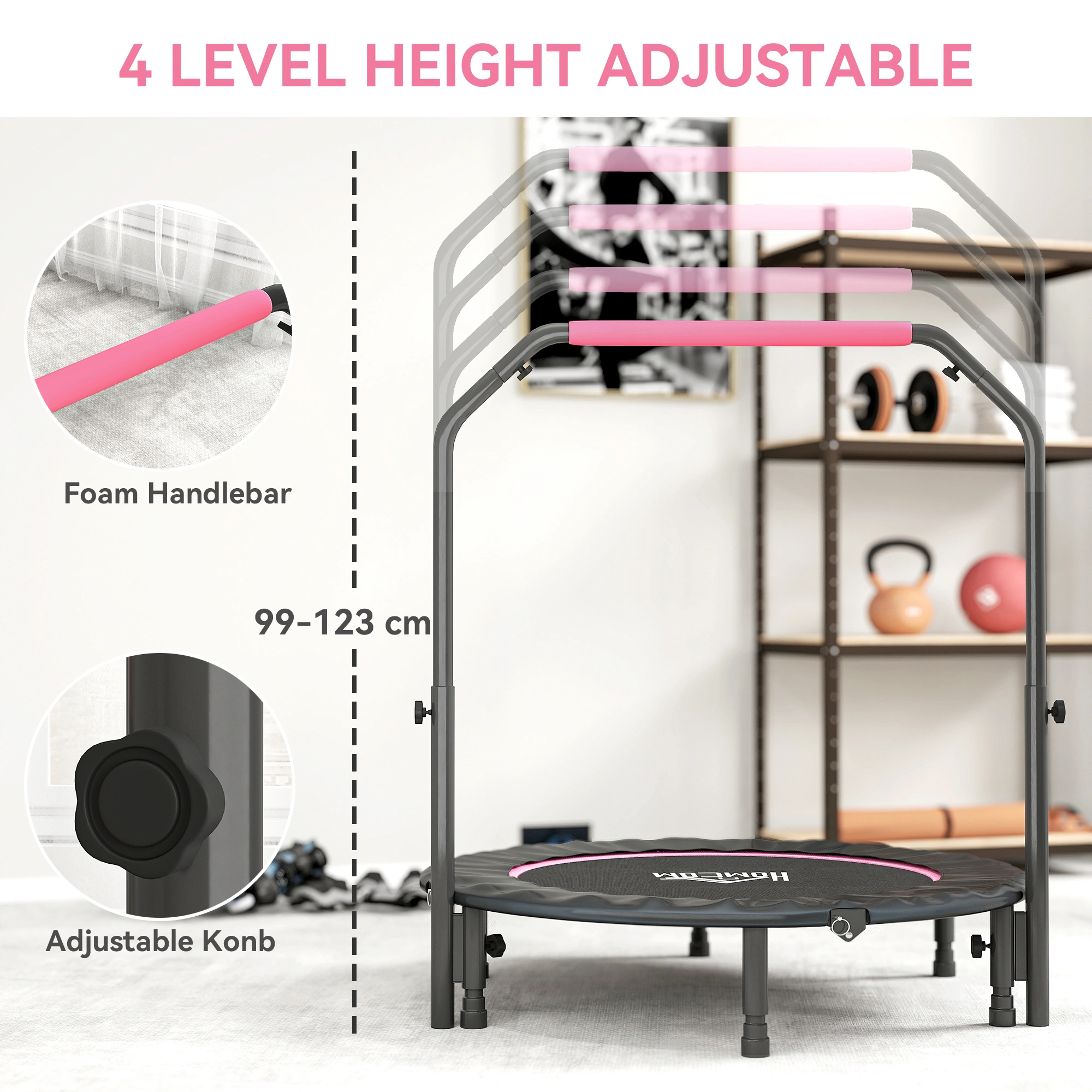 Foldable Exercise Trampoline for Adults & Kids, 36-Inch Fitness Rebounder Trampoline with Adjustable Height Handle, Indoor Mini Trampoline for Home Gym Workout view 3