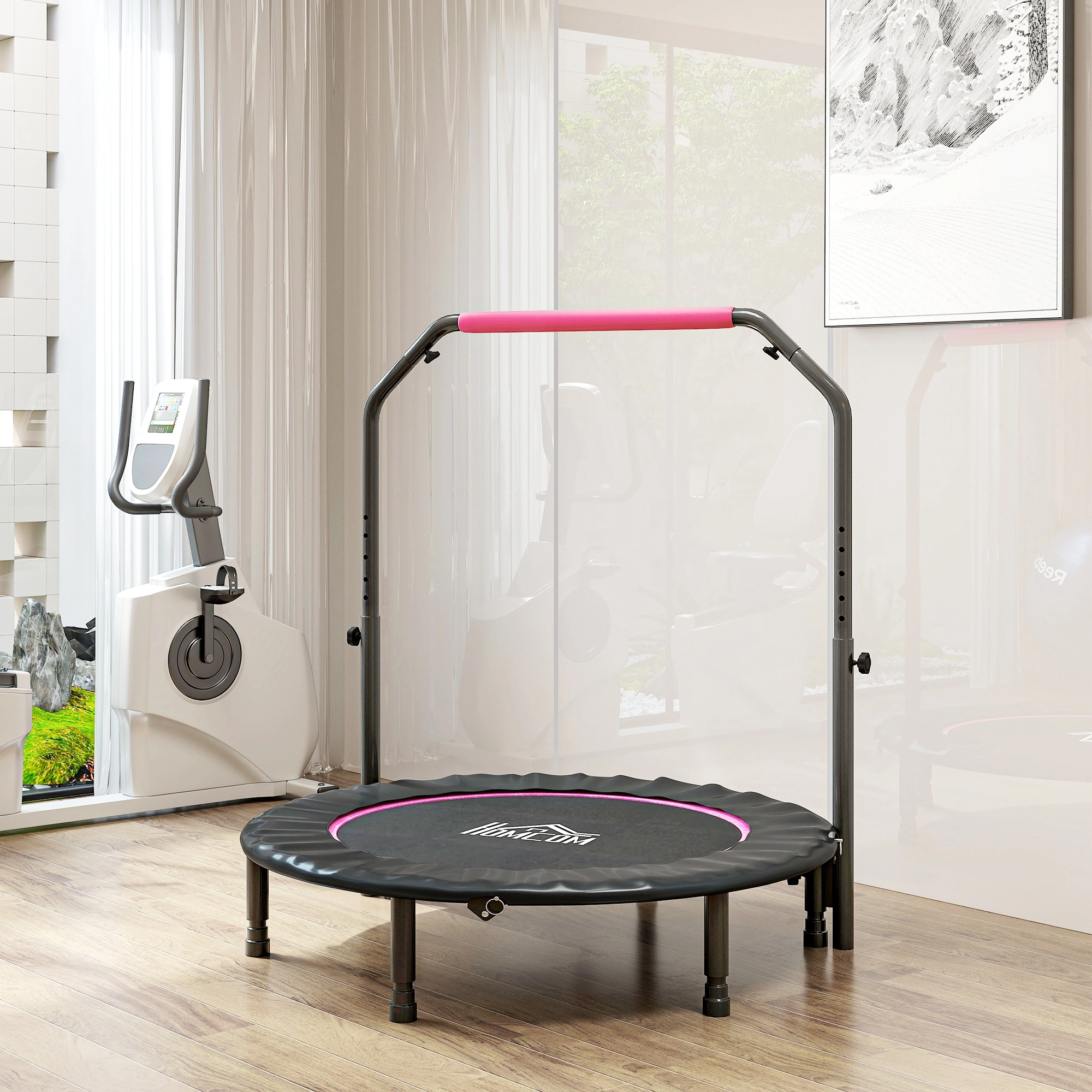 Foldable Exercise Trampoline for Adults & Kids, 36-Inch Fitness Rebounder Trampoline with Adjustable Height Handle, Indoor Mini Trampoline for Home Gym Workout view 5