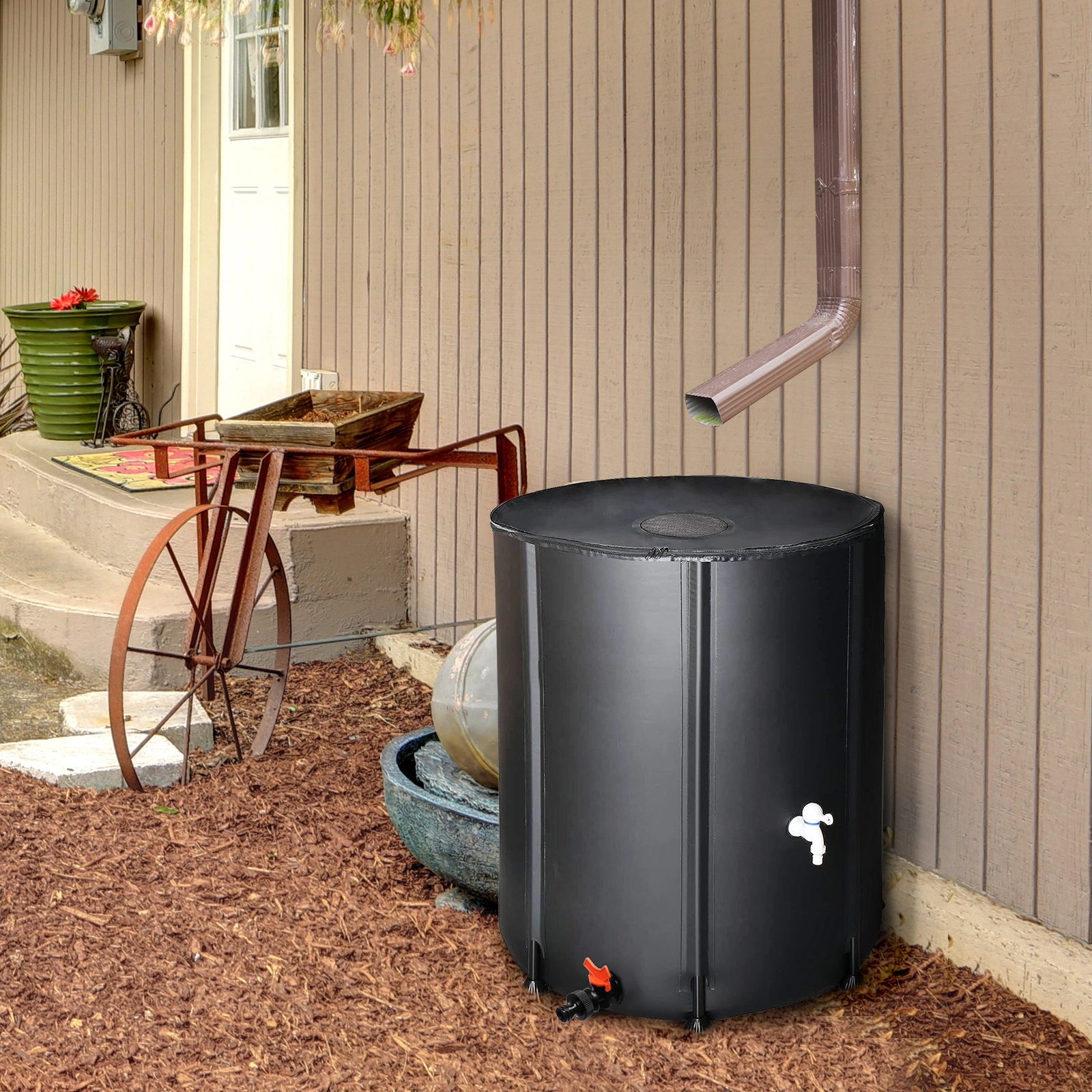 50 Gallon Folding Rain Barrel Water Collector - Black Collapsible Rain Water Barrel with Spigot, Heavy Duty Outdoor Garden Irrigation Reservoir view 10
