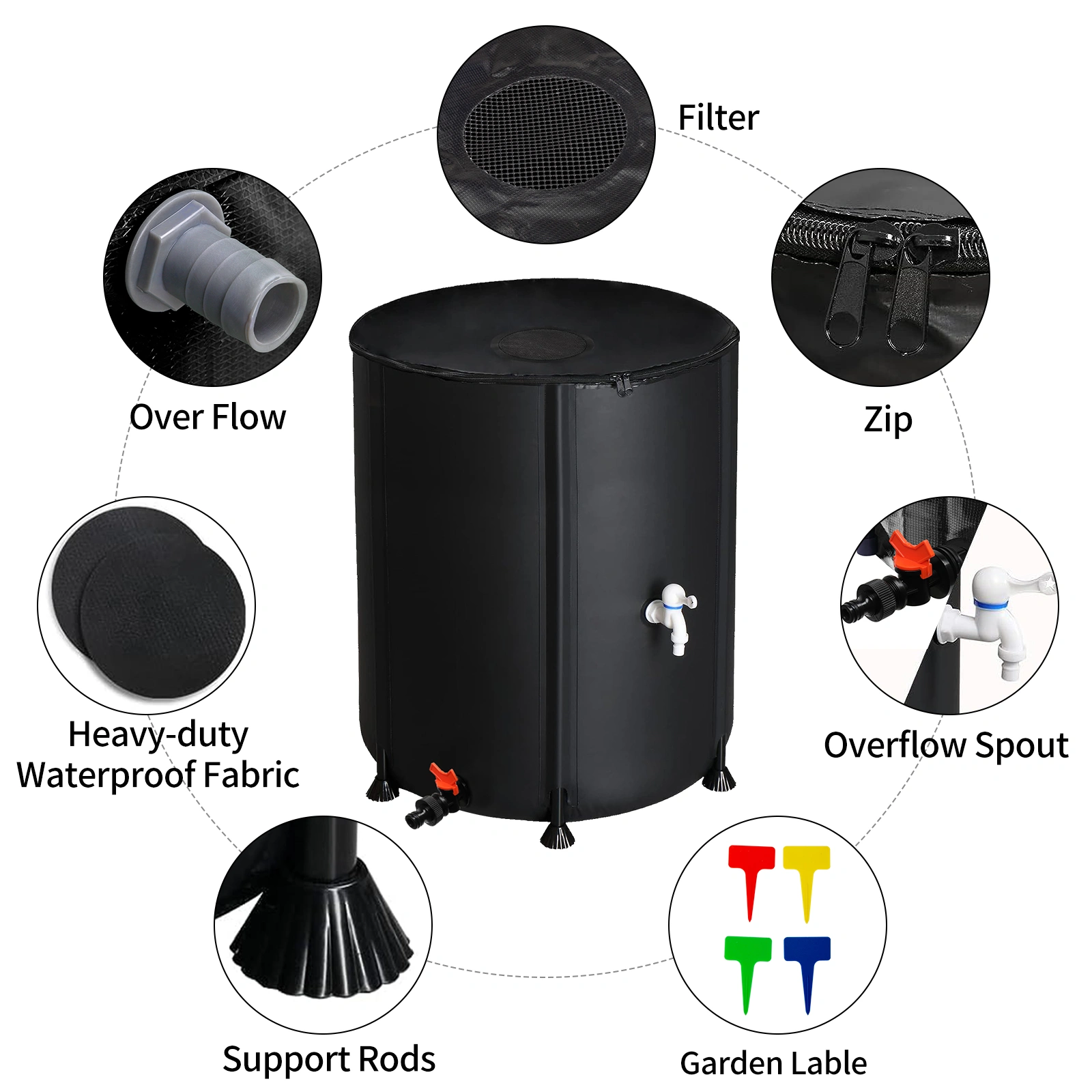 50 Gallon Folding Rain Barrel Water Collector - Black Collapsible Rain Water Barrel with Spigot, Heavy Duty Outdoor Garden Irrigation Reservoir view 5
