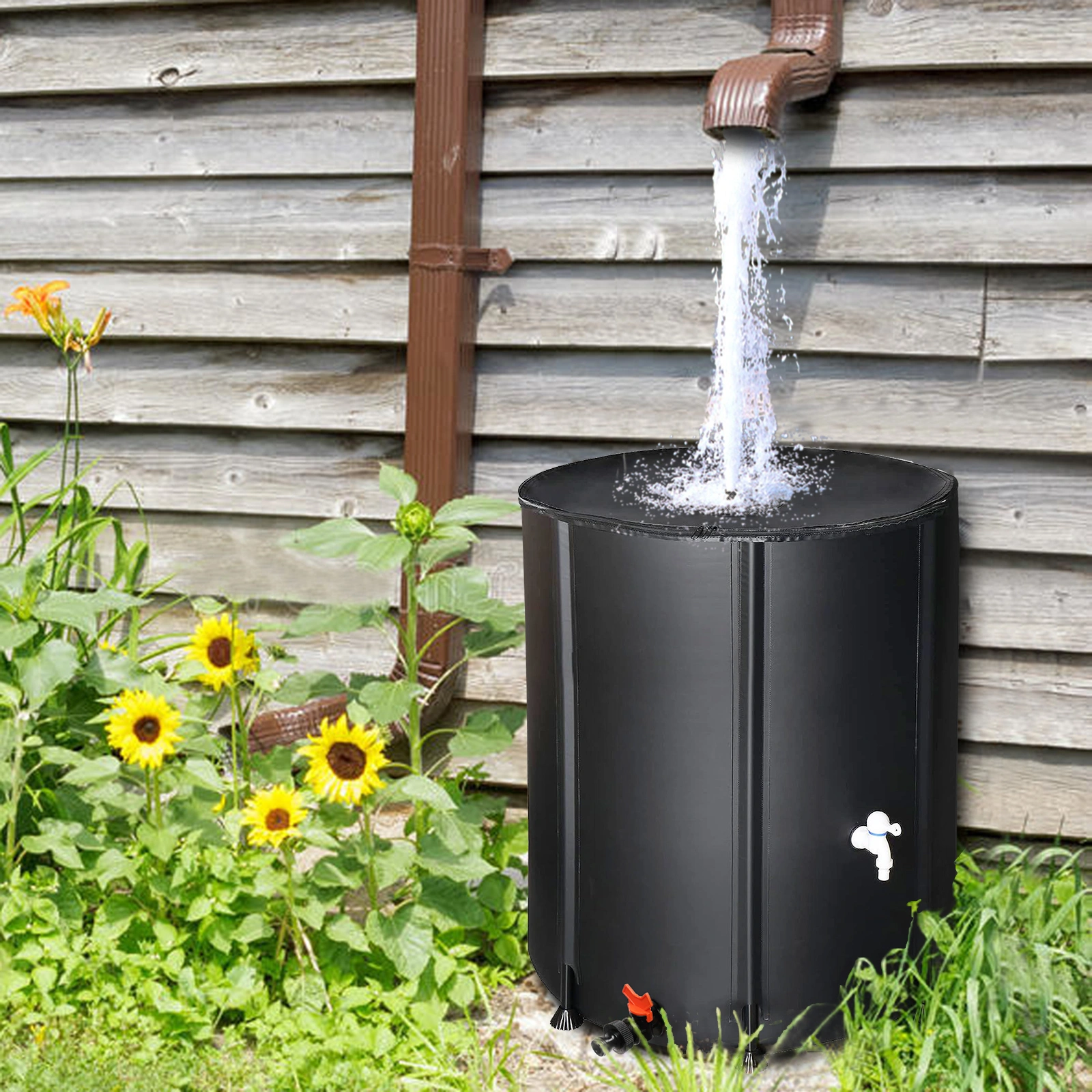 50 Gallon Folding Rain Barrel Water Collector - Black Collapsible Rain Water Barrel with Spigot, Heavy Duty Outdoor Garden Irrigation Reservoir view 9