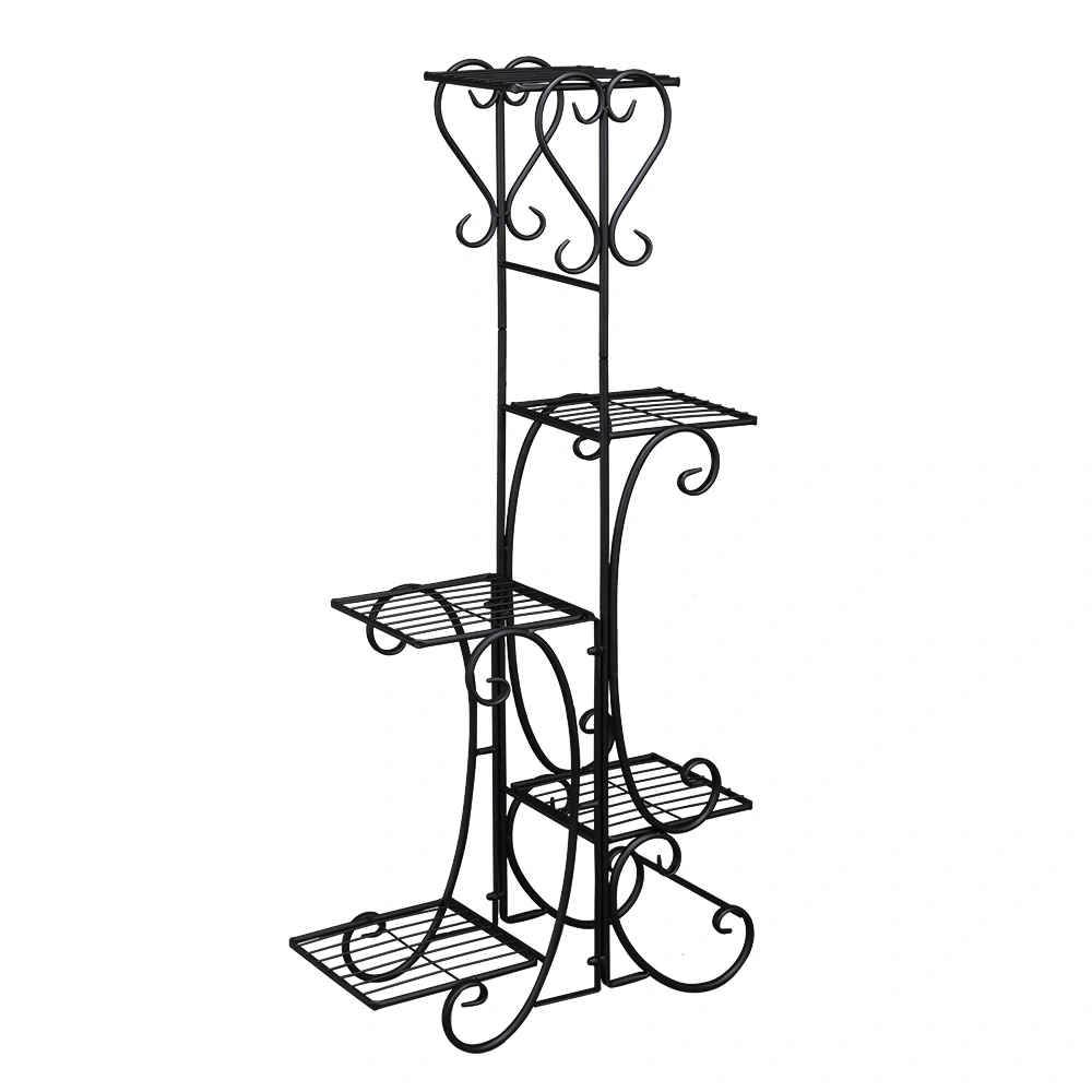 Indoor Outdoor 5-Tier Plant Stand Shelf, Square Black Metal Display Rack for Potted Flowers Patio Garden view 2