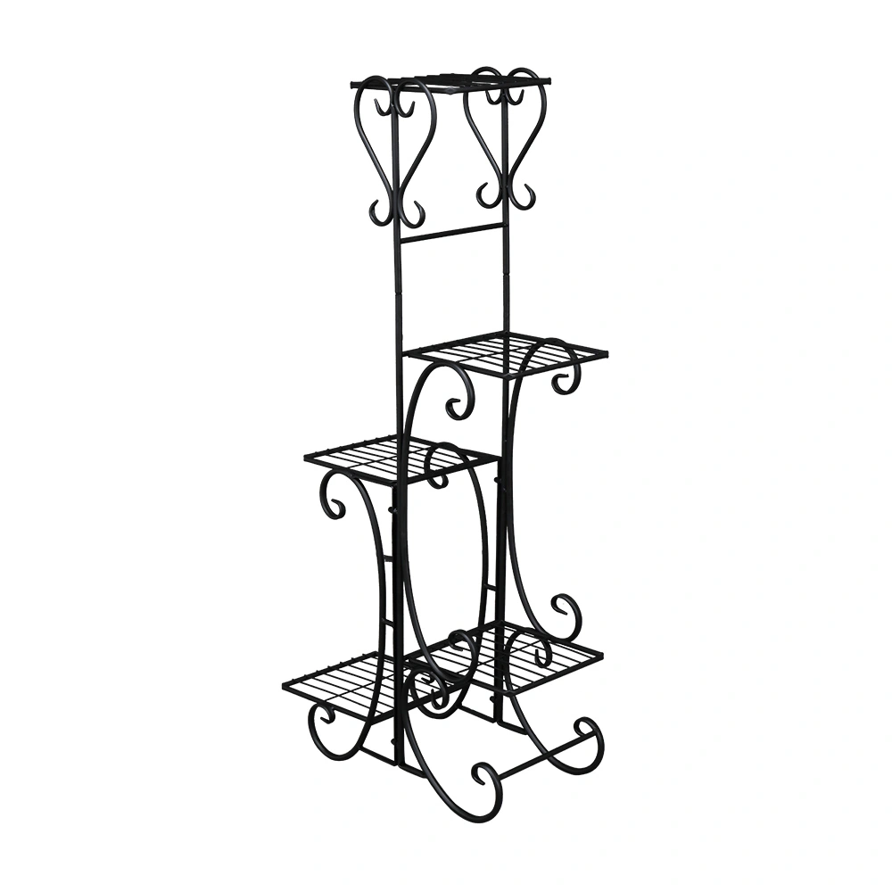 Indoor Outdoor 5-Tier Plant Stand Shelf, Square Black Metal Display Rack for Potted Flowers Patio Garden view 3