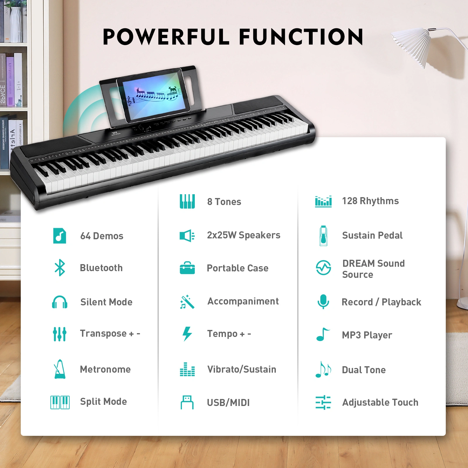 61 Key Digital Piano Keyboard Bundle, Portable Electric Piano with Stool, Bench, Power Adapter, Beginner Kit for Kids & Adults view 2