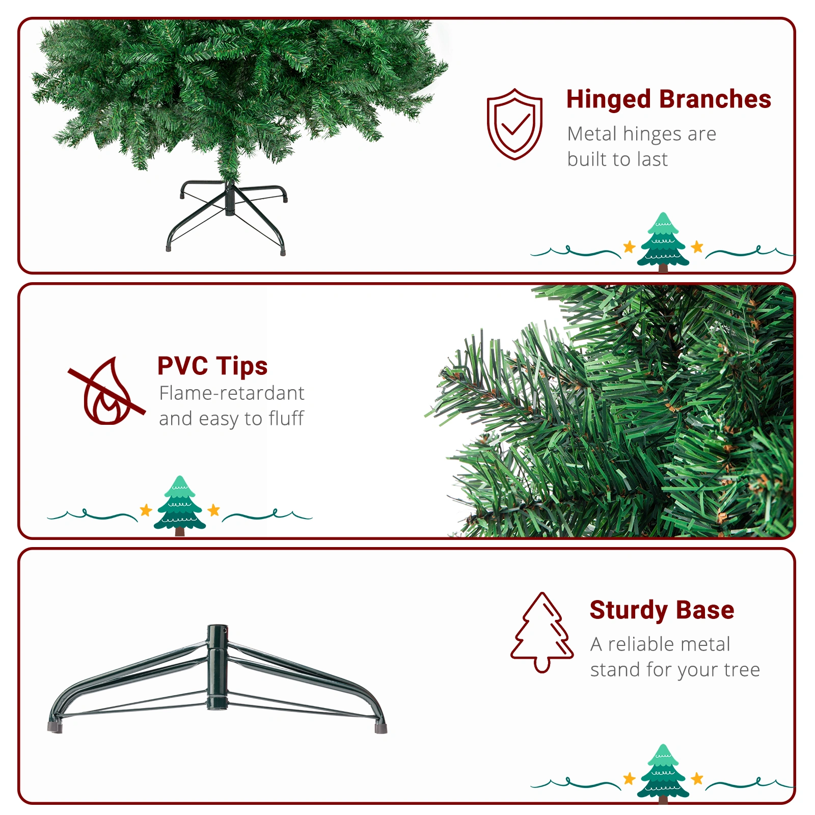 6 FT Artificial Christmas Pine Tree - Unlit Full Green Tree with 650 Branch Tips & Sturdy Metal Stand for Home Office Party Holiday Decoration view 2