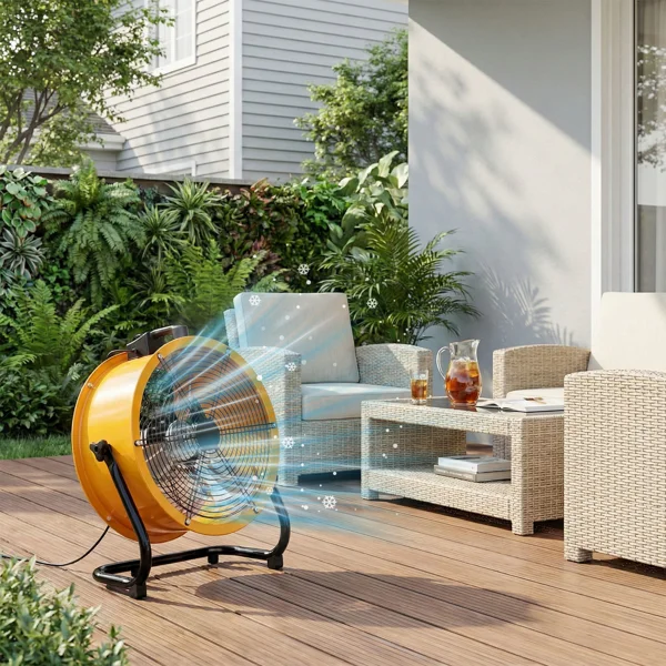 US Standard MLD-400 Barrel Fan 110V 192W 16inch Floor Barrel Fan Mobile Fan with Handle Copper Motor Orange-Yellow Air Circulation Industrial Fan view 5