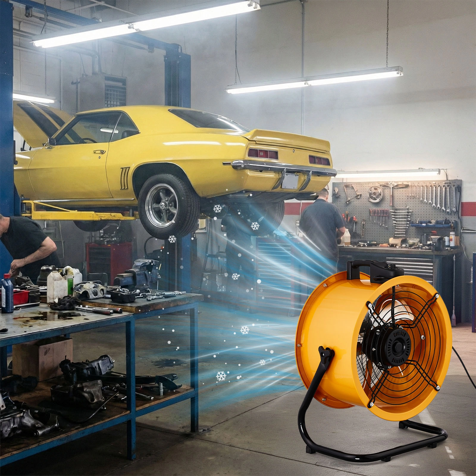 US Standard MLD-400 Barrel Fan 110V 192W 16inch Floor Barrel Fan Mobile Fan with Handle Copper Motor Orange-Yellow Air Circulation Industrial Fan view 9