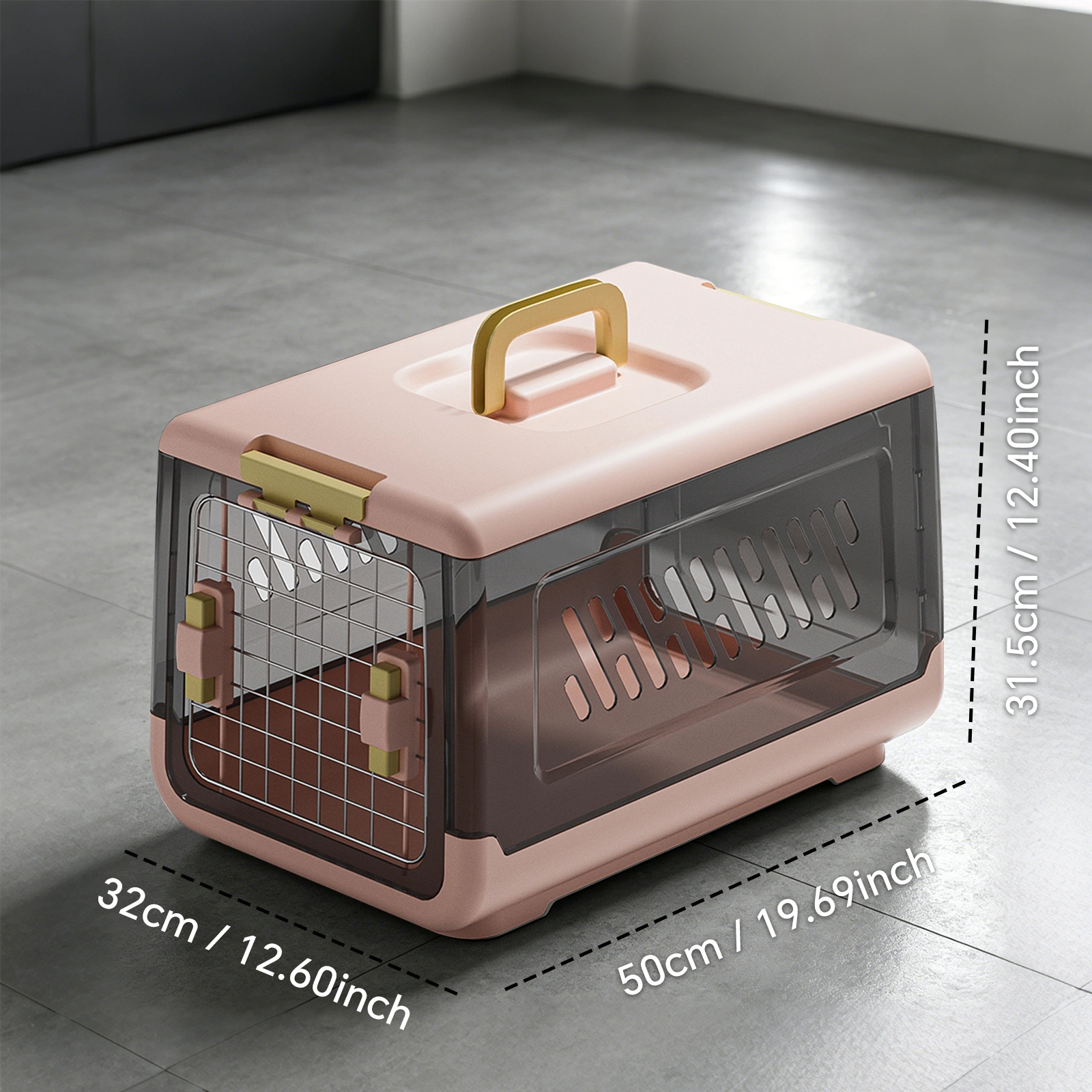 Pink aviation enclosed cat litter box with handle, spacious anti tracking cat toilet, ideal choice for indoor cats and travel view 4