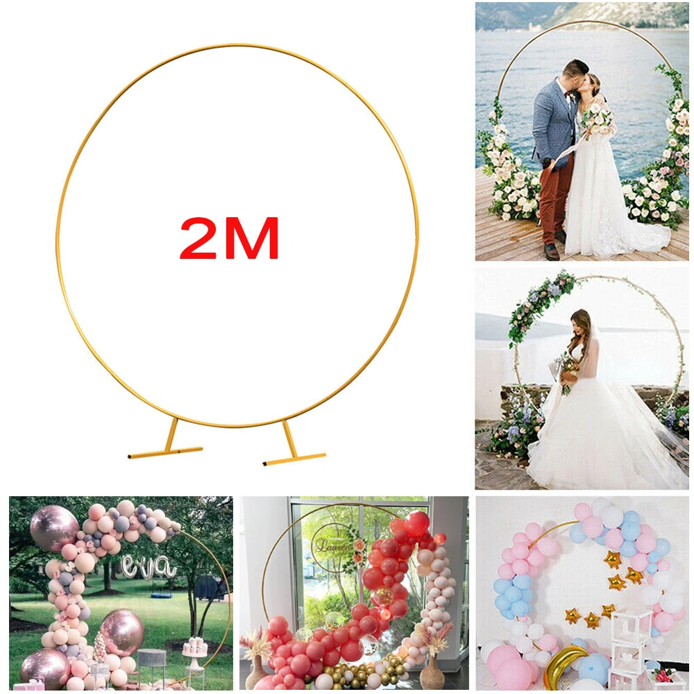 2M Gold Round Hoop Balloon Arch Backdrop Stand Frame, Flower Decor Display for Wedding Party