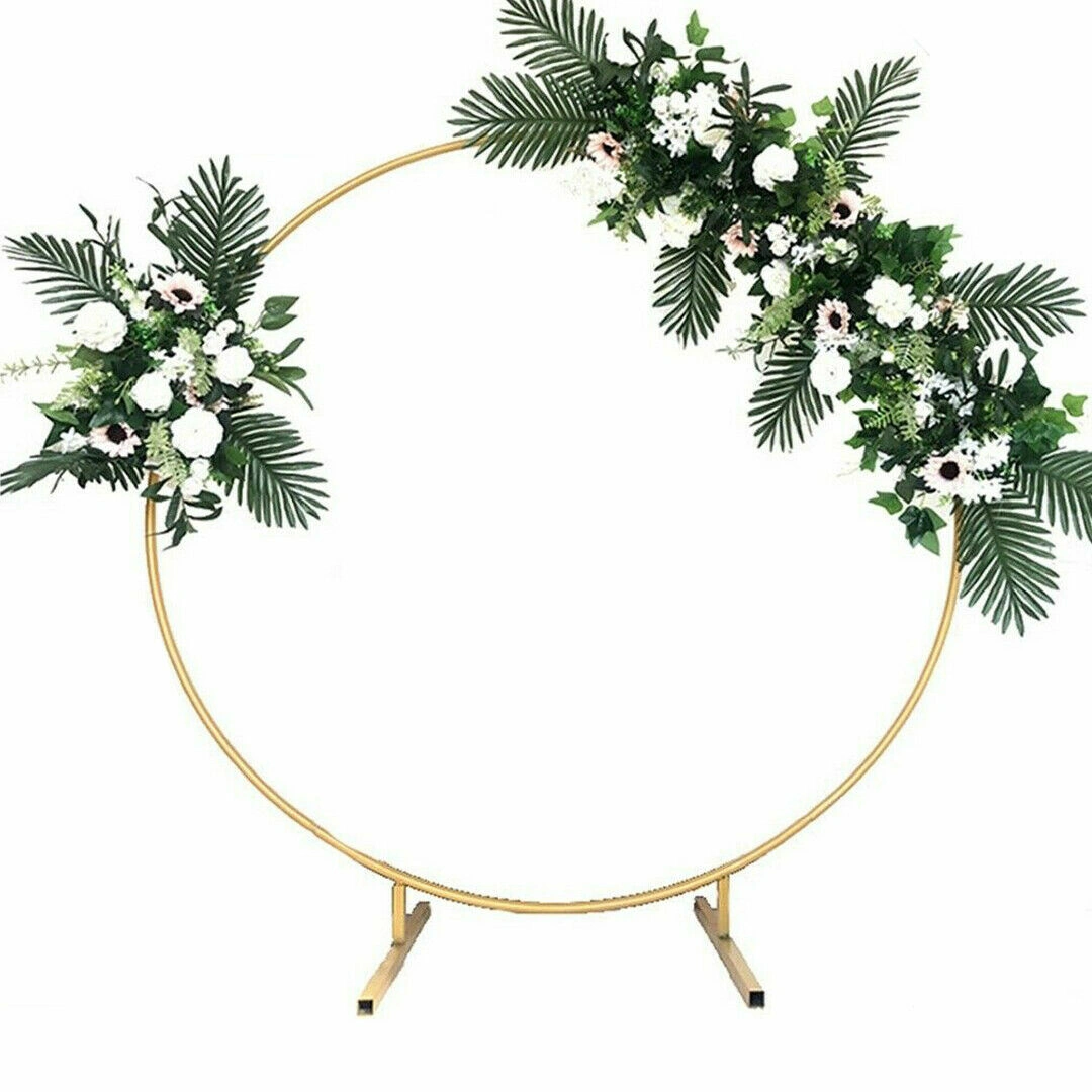 2M Gold Round Hoop Balloon Arch Backdrop Stand Frame, Flower Decor Display for Wedding Party view 4