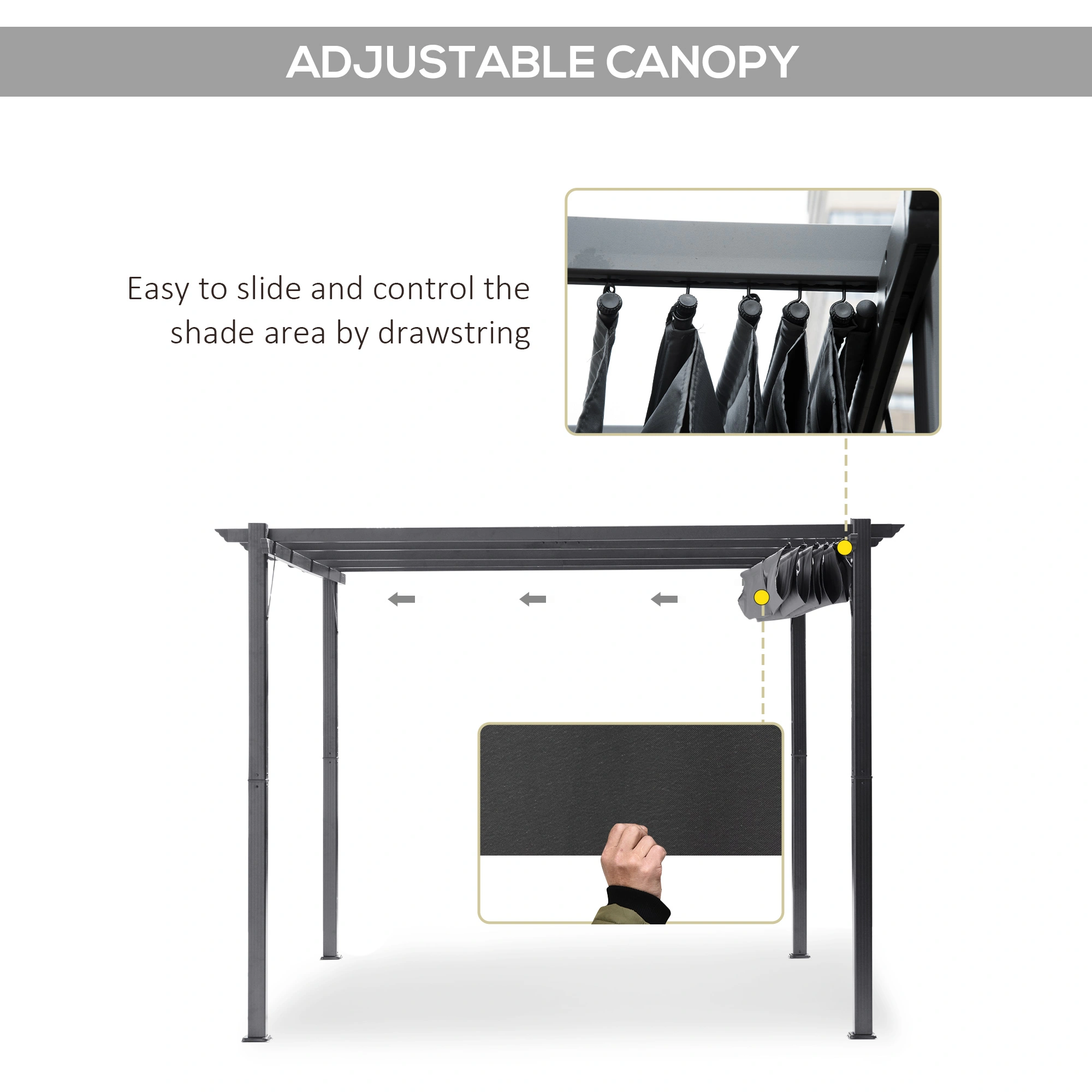Outdoor Retractable Patio Awning Cantilever Terrace Sunshade Cover with Side Arms view 3