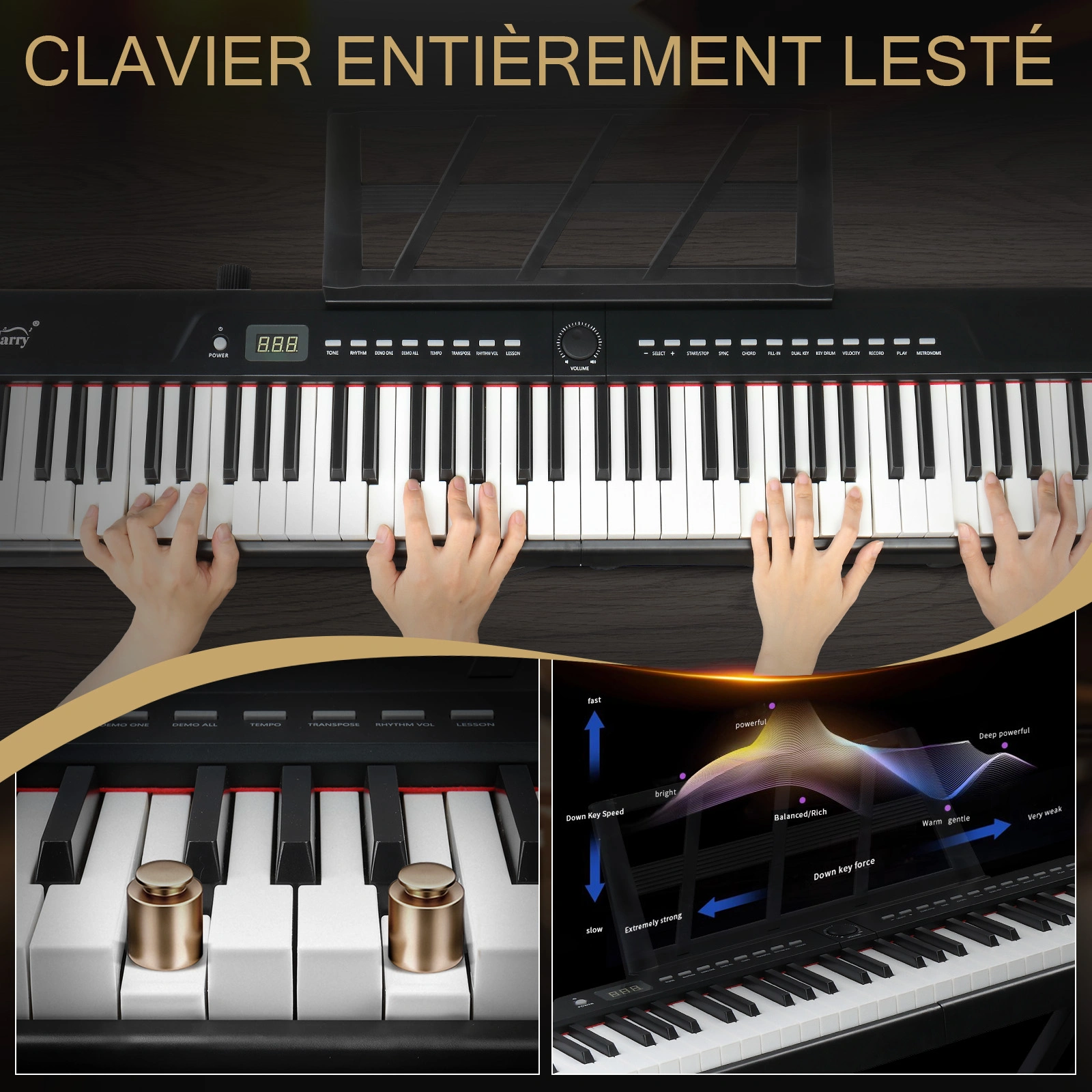 GPP-105 88 Key Digital Piano with Dual X-Shape Stand, Semi-Weighted Full Size Keyboard, MIDI Bluetooth, Headphone, Black view 2