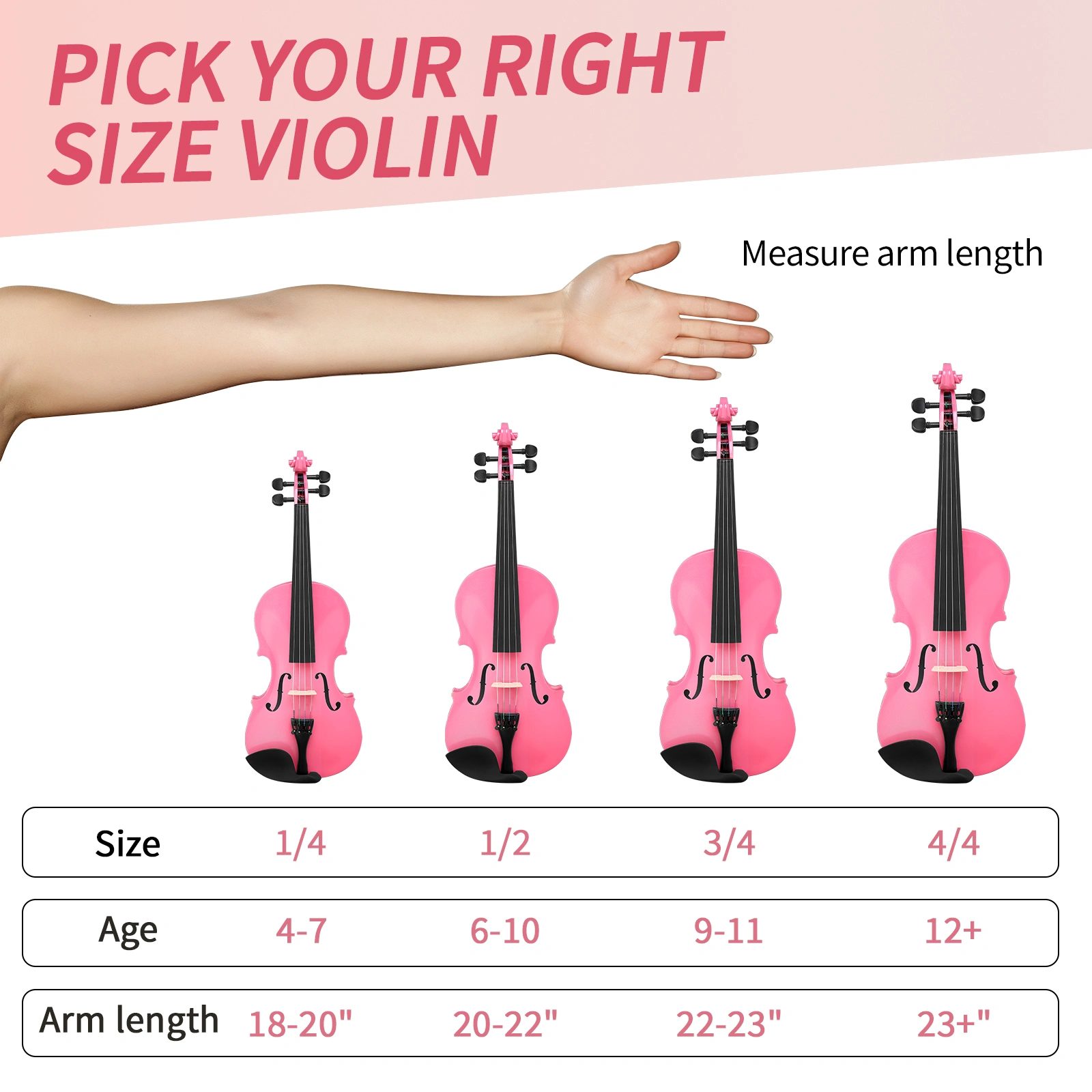 New 1/8 Acoustic Violin Case Bow Rosin Pink view 16