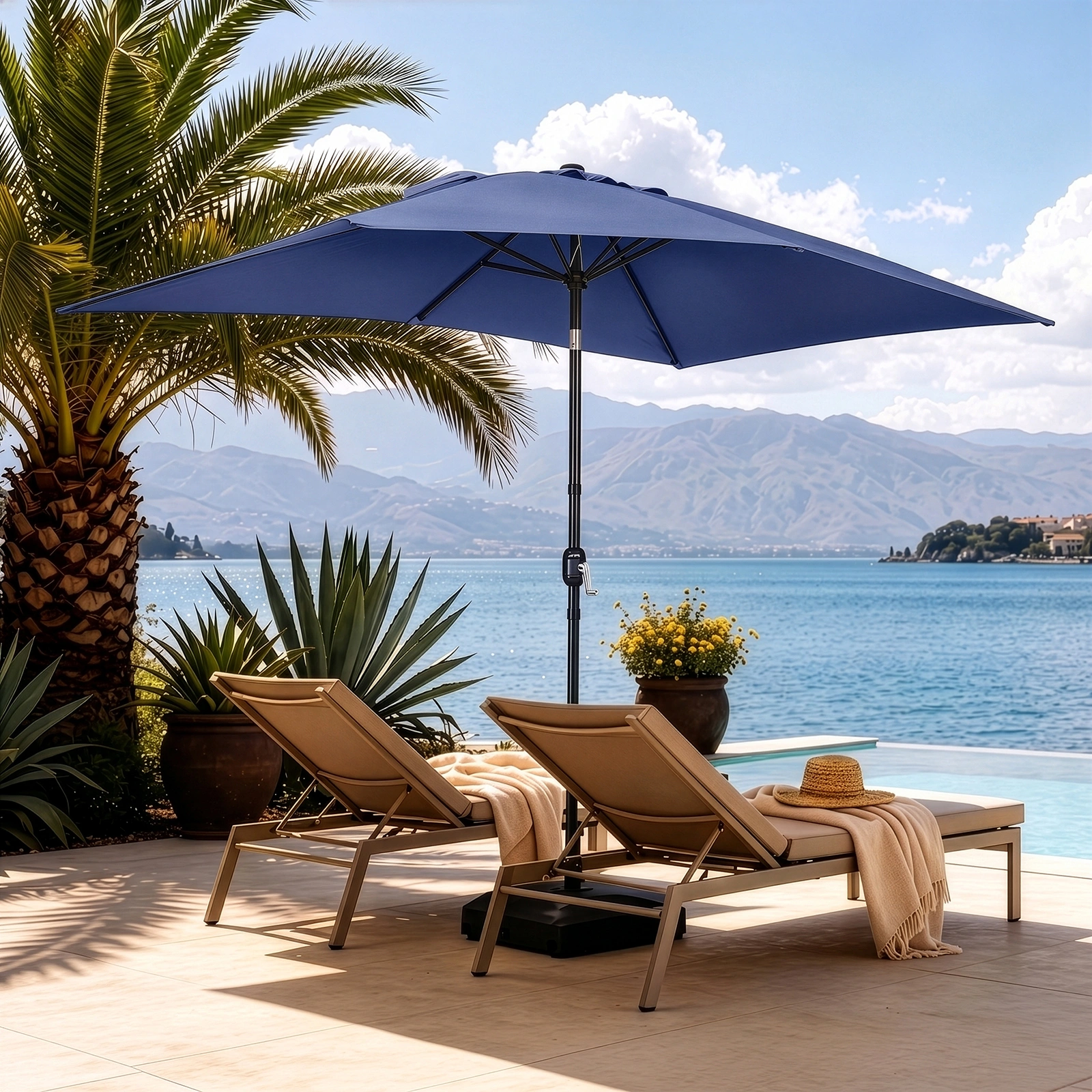 10 x 6.5 FT Square Patio Umbrella, Tilting Outdoor Sun Umbrella with 6 Iron Ribs and Iron Central Pole, Polyester Fabric Outdoor Shade Umbrella Navy Blue view 9