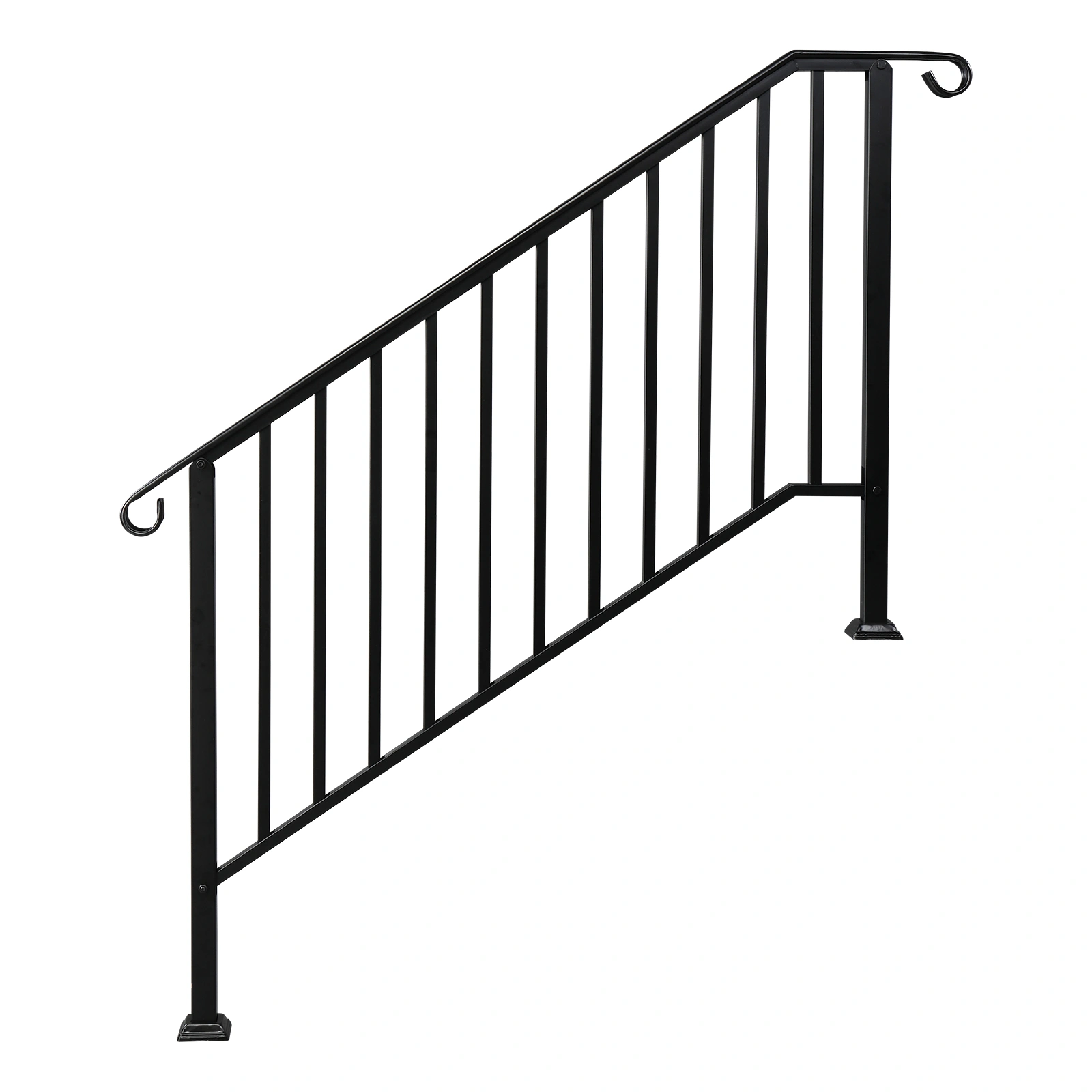 Matte Black Outdoor 4-Step Wrought Iron Handrail, Heavy Duty Stair Railing for Deck Patio Porch view 2