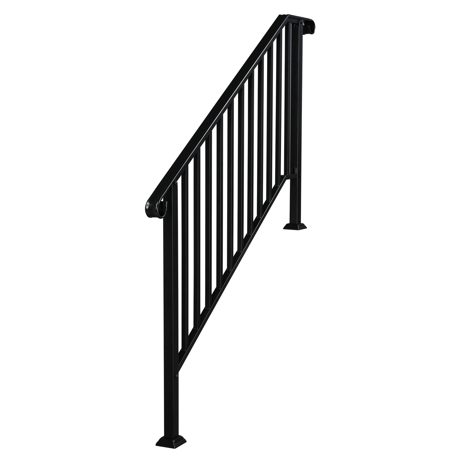 Matte Black Outdoor 4-Step Wrought Iron Handrail, Heavy Duty Stair Railing for Deck Patio Porch view 3