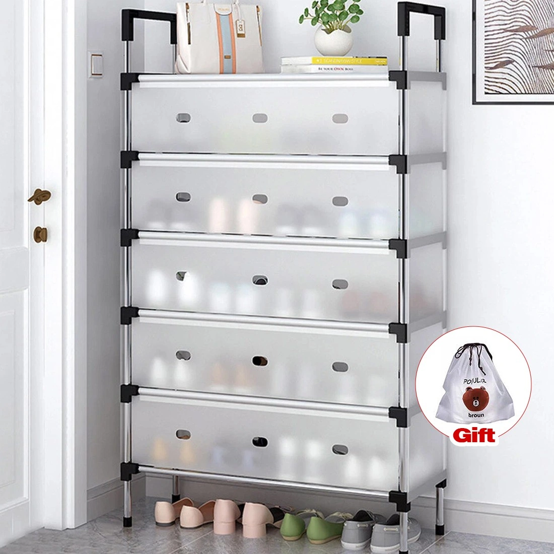 7 Tier Shoe Rack Storage Cabinet Organizer with Dust-Proof Cover Boot Heel Holder Stand