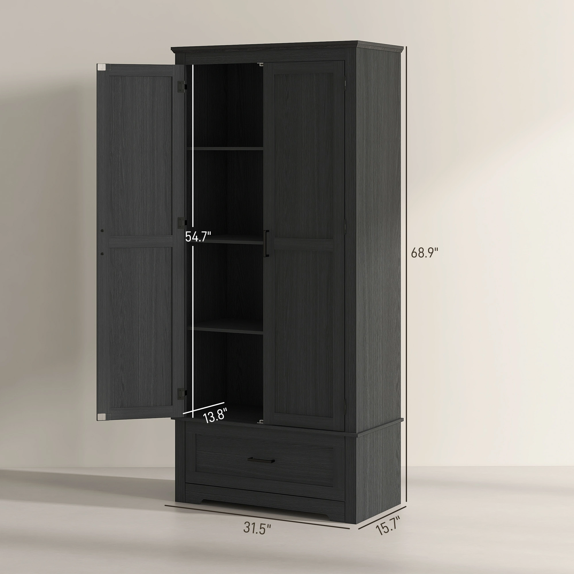 Kitchen Storage Cabinet with Shelves, Doors & Drawers, Freestanding Sideboard view 2