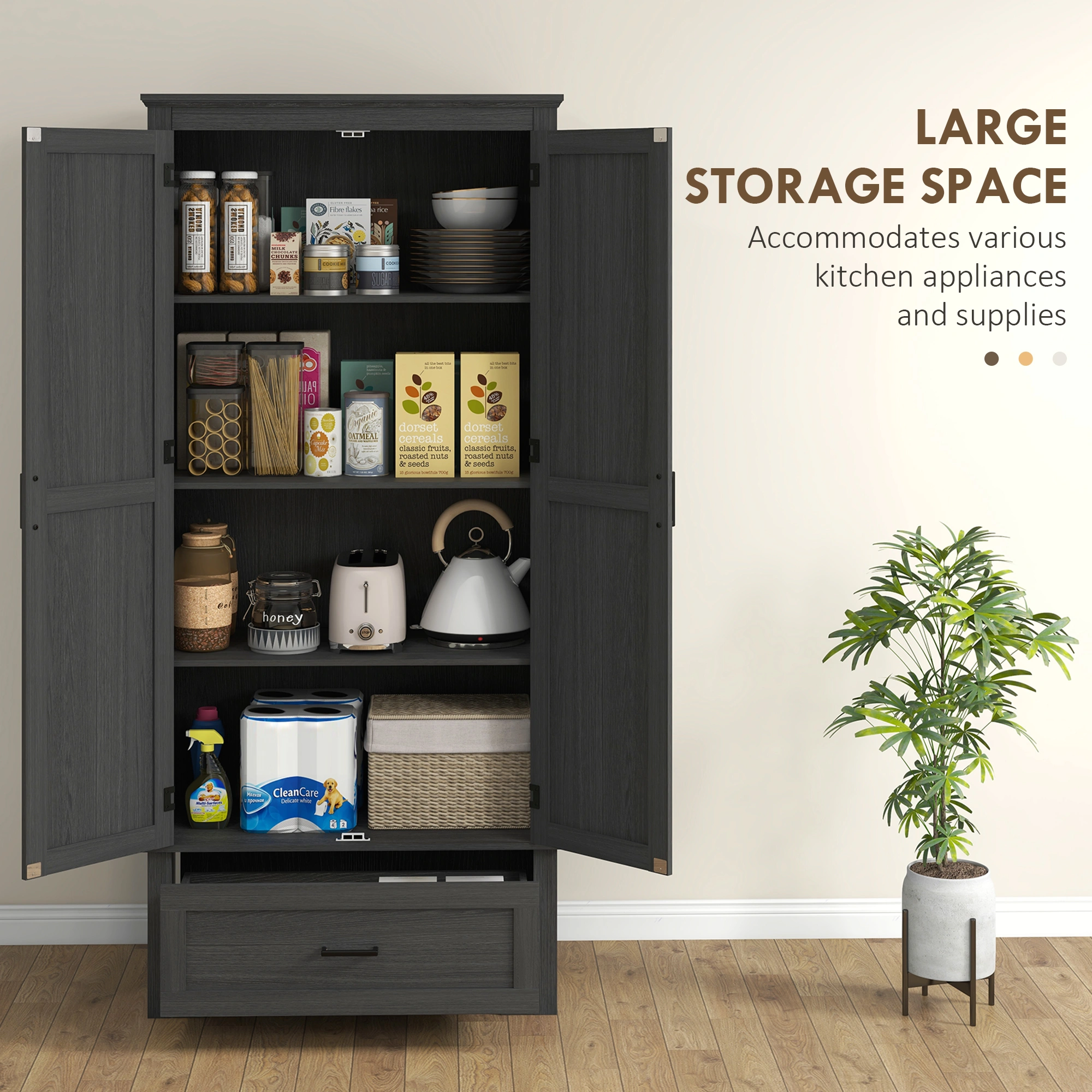 Kitchen Storage Cabinet with Shelves, Doors & Drawers, Freestanding Sideboard view 3