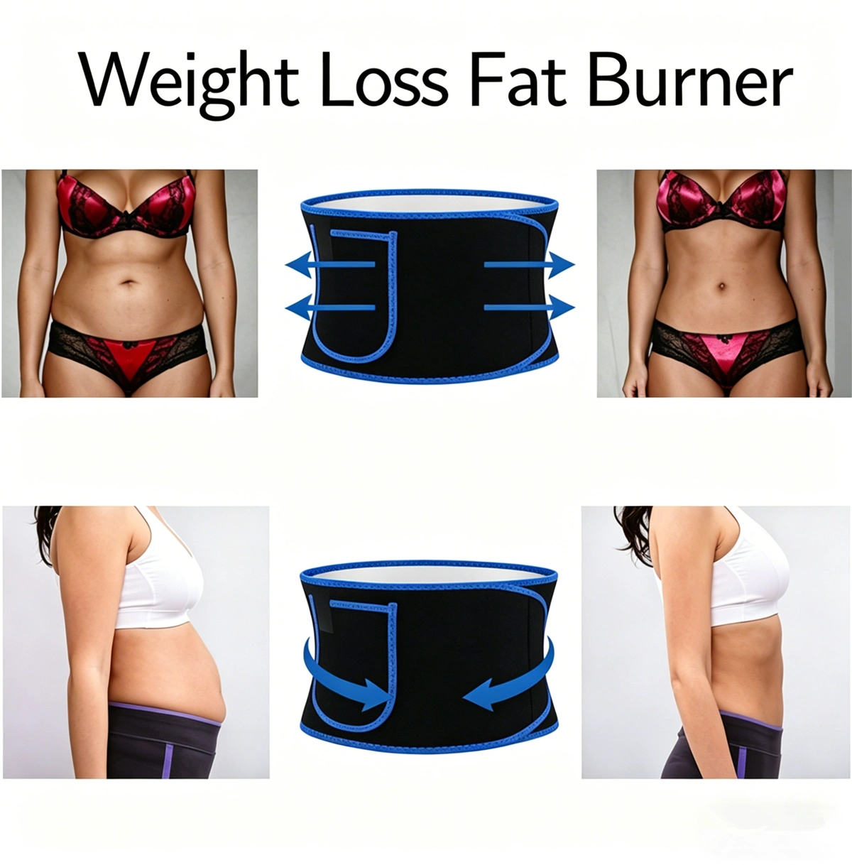 Waist Trimmer Belt Body Shaper Weight Loss Girdle Waist Trainer with Phone Pocket, Blue Black Silver, Adjustable Fitness Corset for Women view 5