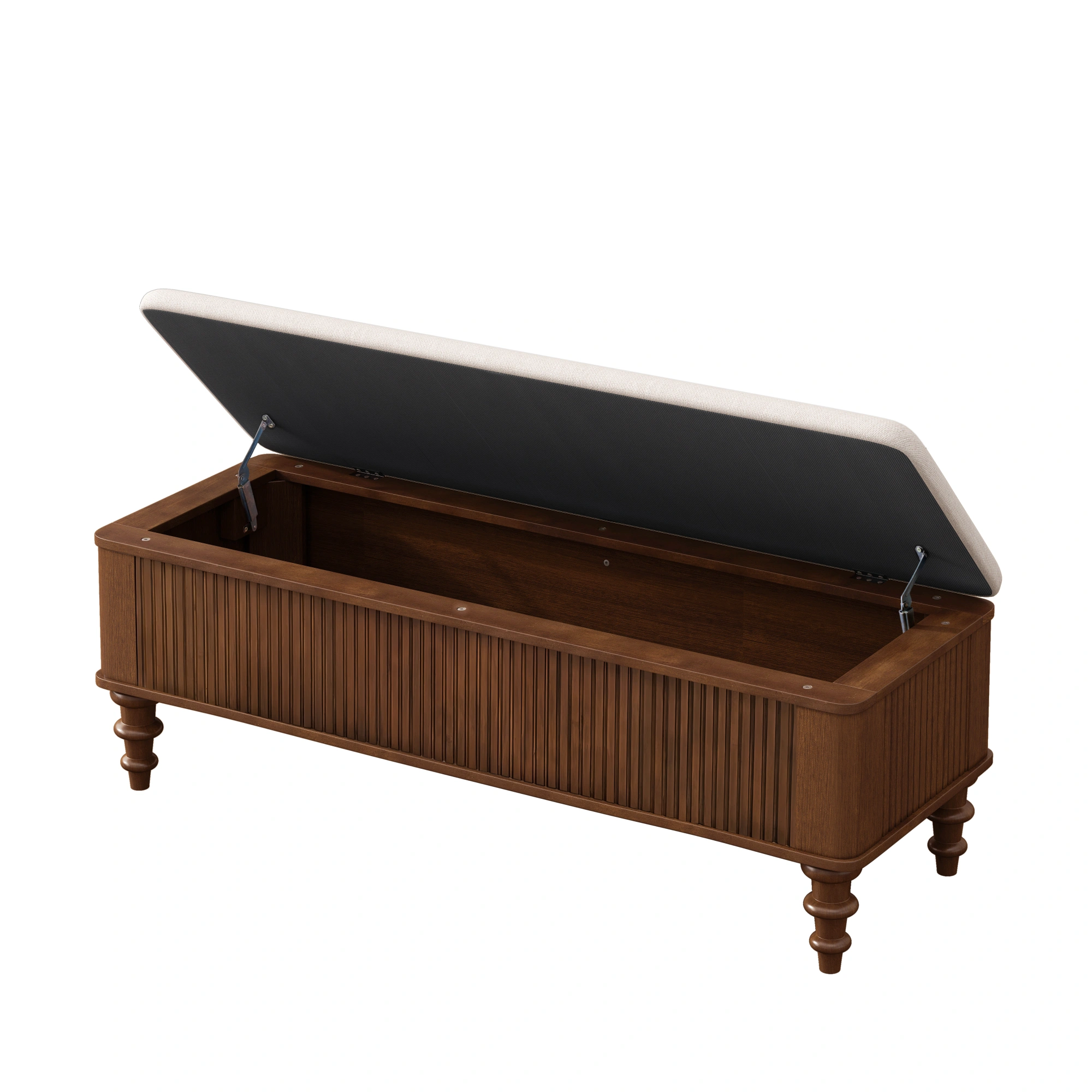 50.8-inch Multi-Functional Storage Ottoman Bench-Solid Rubberwood Bed End Bench with Linen Seat, Storage Bench for Bedroom, Entryway Shoe Organizer for Bedroom, Living Room, Entryway, Closet, Walnut view 11