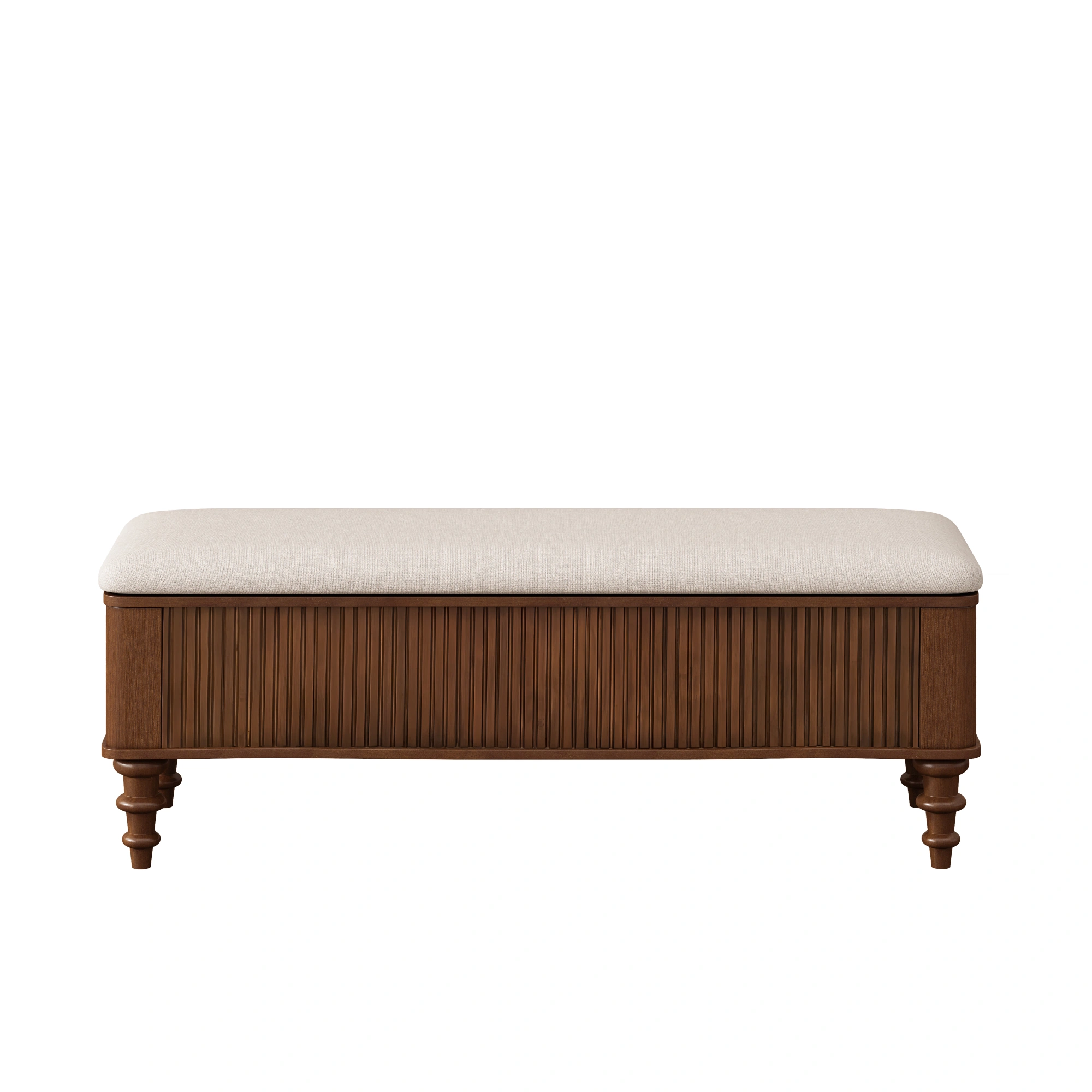 50.8-inch Multi-Functional Storage Ottoman Bench-Solid Rubberwood Bed End Bench with Linen Seat, Storage Bench for Bedroom, Entryway Shoe Organizer for Bedroom, Living Room, Entryway, Closet, Walnut view 4