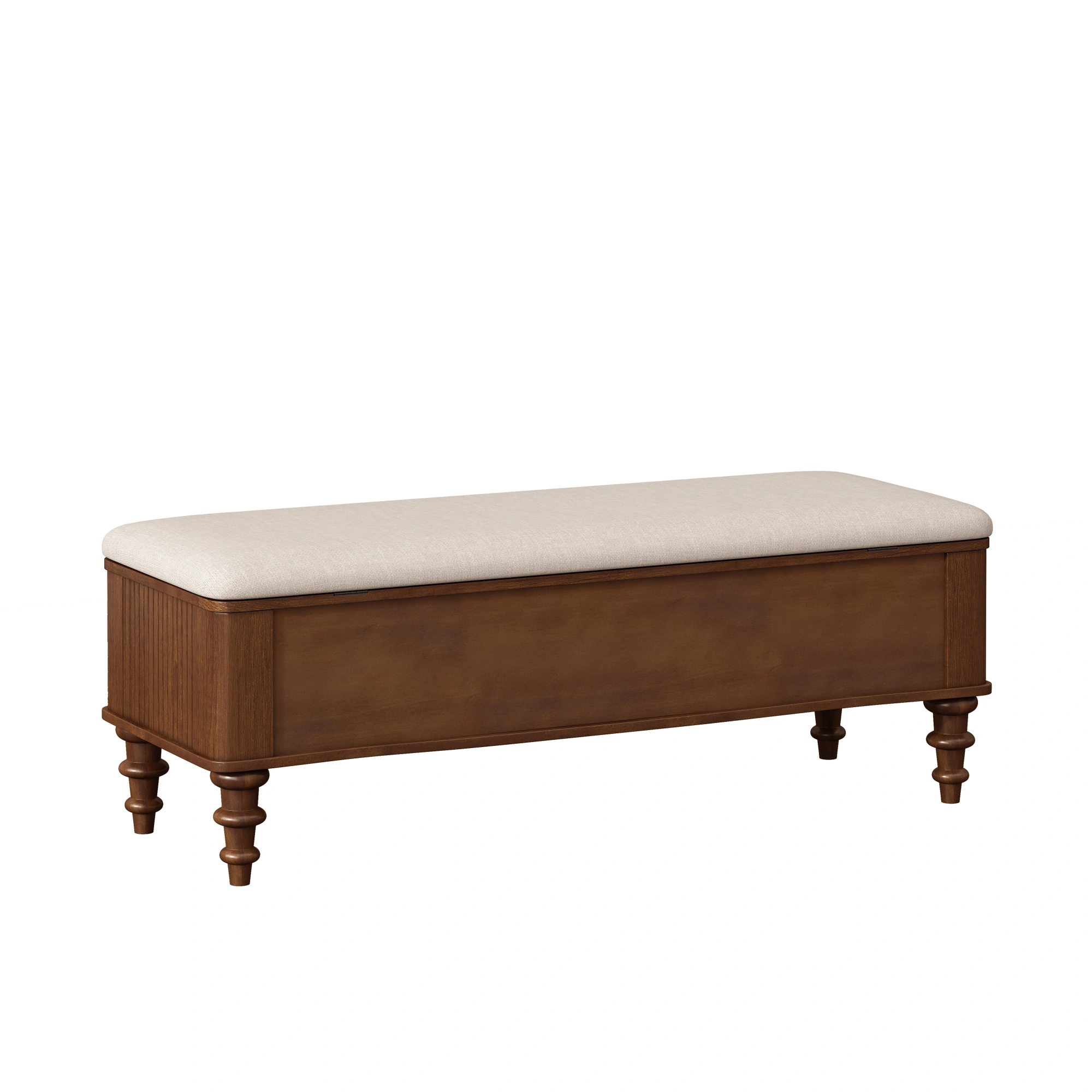 50.8-inch Multi-Functional Storage Ottoman Bench-Solid Rubberwood Bed End Bench with Linen Seat, Storage Bench for Bedroom, Entryway Shoe Organizer for Bedroom, Living Room, Entryway, Closet, Walnut view 6