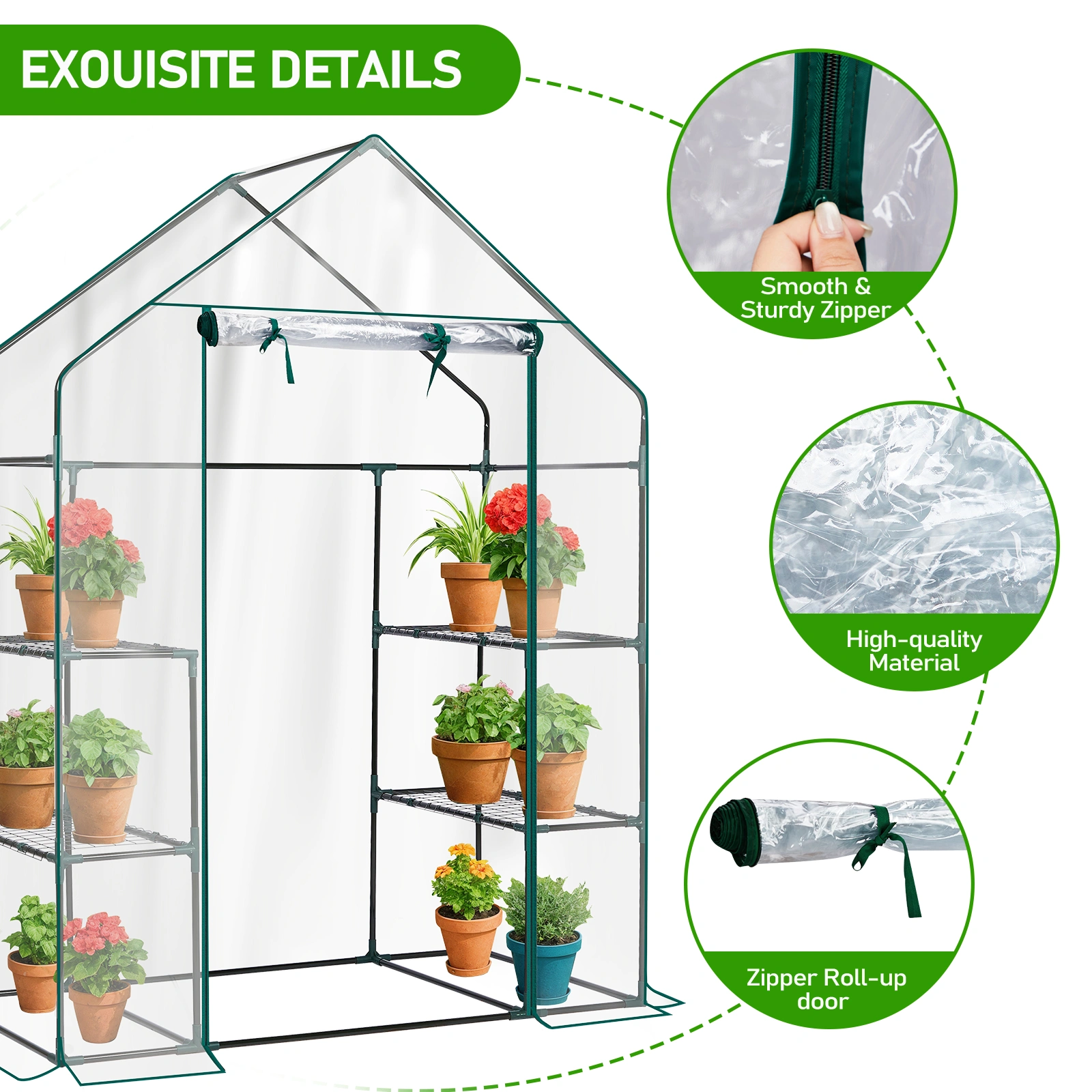 Mini Walk-in Greenhouse 56x29x77 Inch 4-Shelf PVC Cover Indoor Outdoor Plant Gardening Green House Transparent view 10