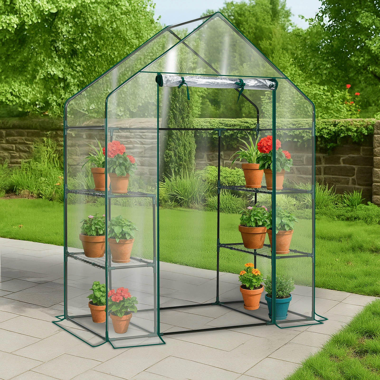 Mini Walk-in Greenhouse 56x29x77 Inch 4-Shelf PVC Cover Indoor Outdoor Plant Gardening Green House Transparent view 11