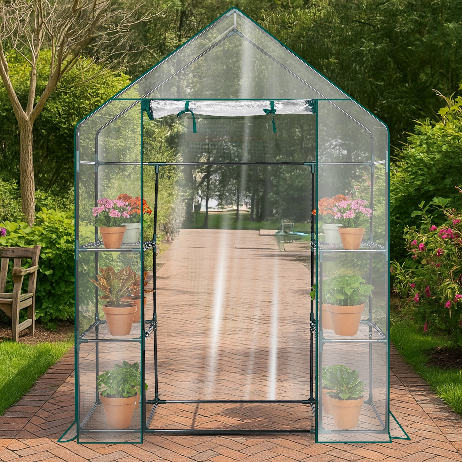 Mini Walk-in Greenhouse 56x29x77 Inch 4-Shelf PVC Cover Indoor Outdoor Plant Gardening Green House Transparent view 12