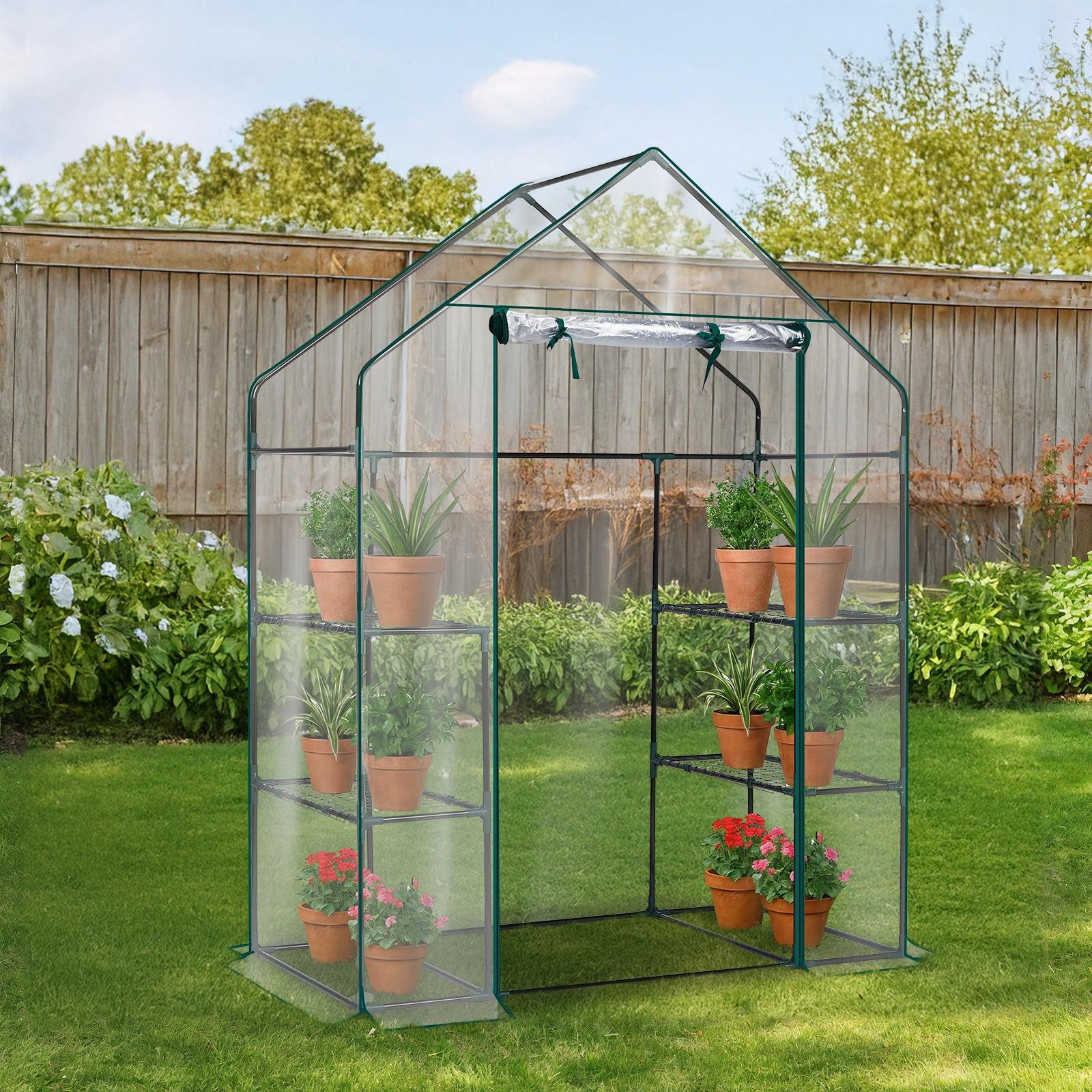 Mini Walk-in Greenhouse 56x29x77 Inch 4-Shelf PVC Cover Indoor Outdoor Plant Gardening Green House Transparent view 13
