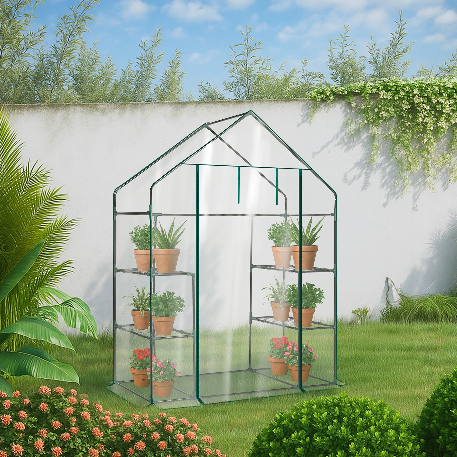 Mini Walk-in Greenhouse 56x29x77 Inch 4-Shelf PVC Cover Indoor Outdoor Plant Gardening Green House Transparent view 14