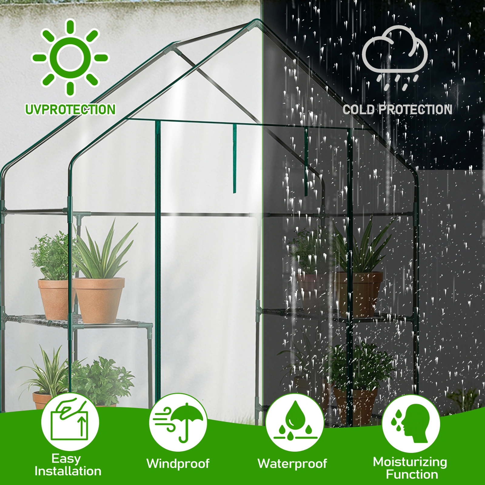 Mini Walk-in Greenhouse 56x29x77 Inch 4-Shelf PVC Cover Indoor Outdoor Plant Gardening Green House Transparent view 15