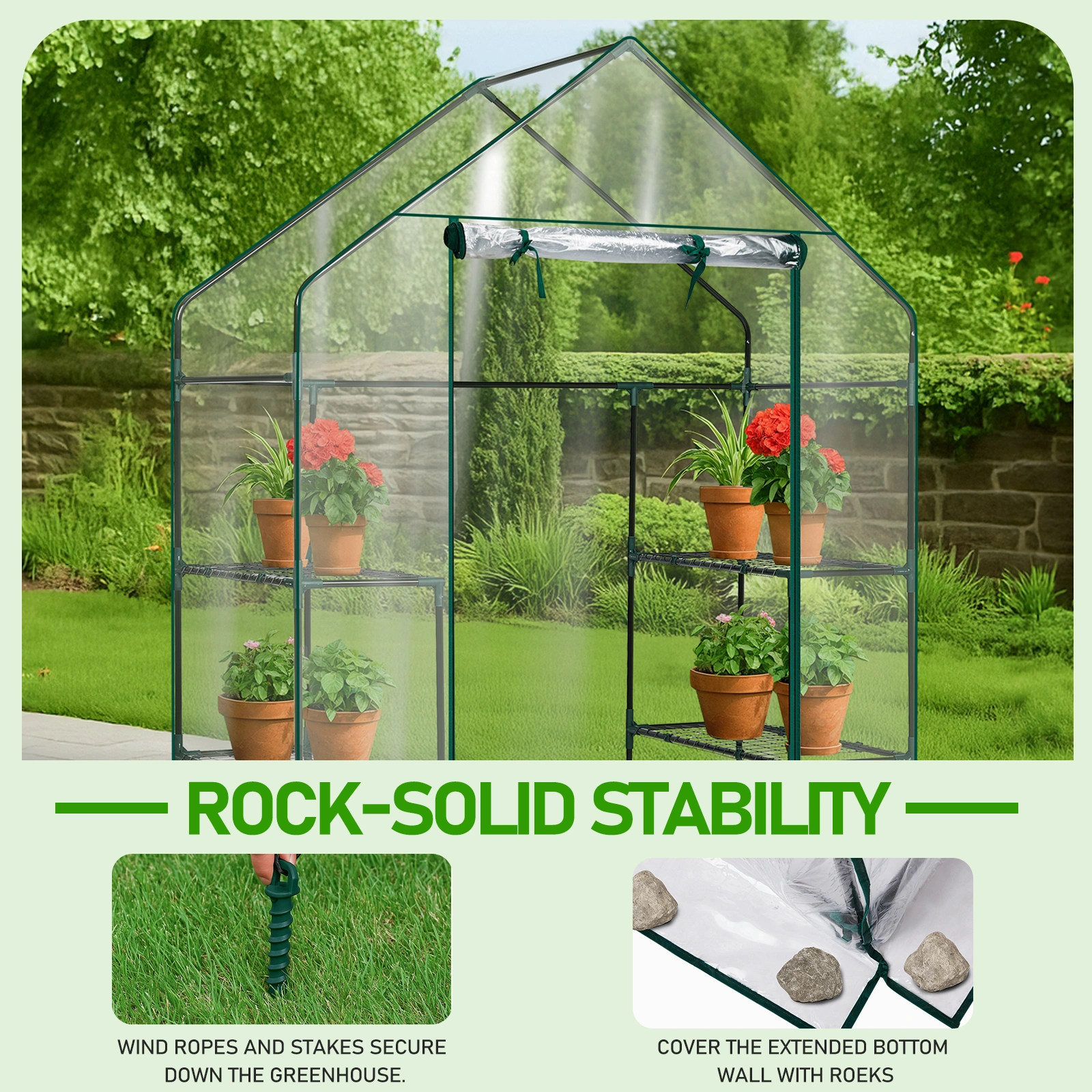 Mini Walk-in Greenhouse 56x29x77 Inch 4-Shelf PVC Cover Indoor Outdoor Plant Gardening Green House Transparent view 16