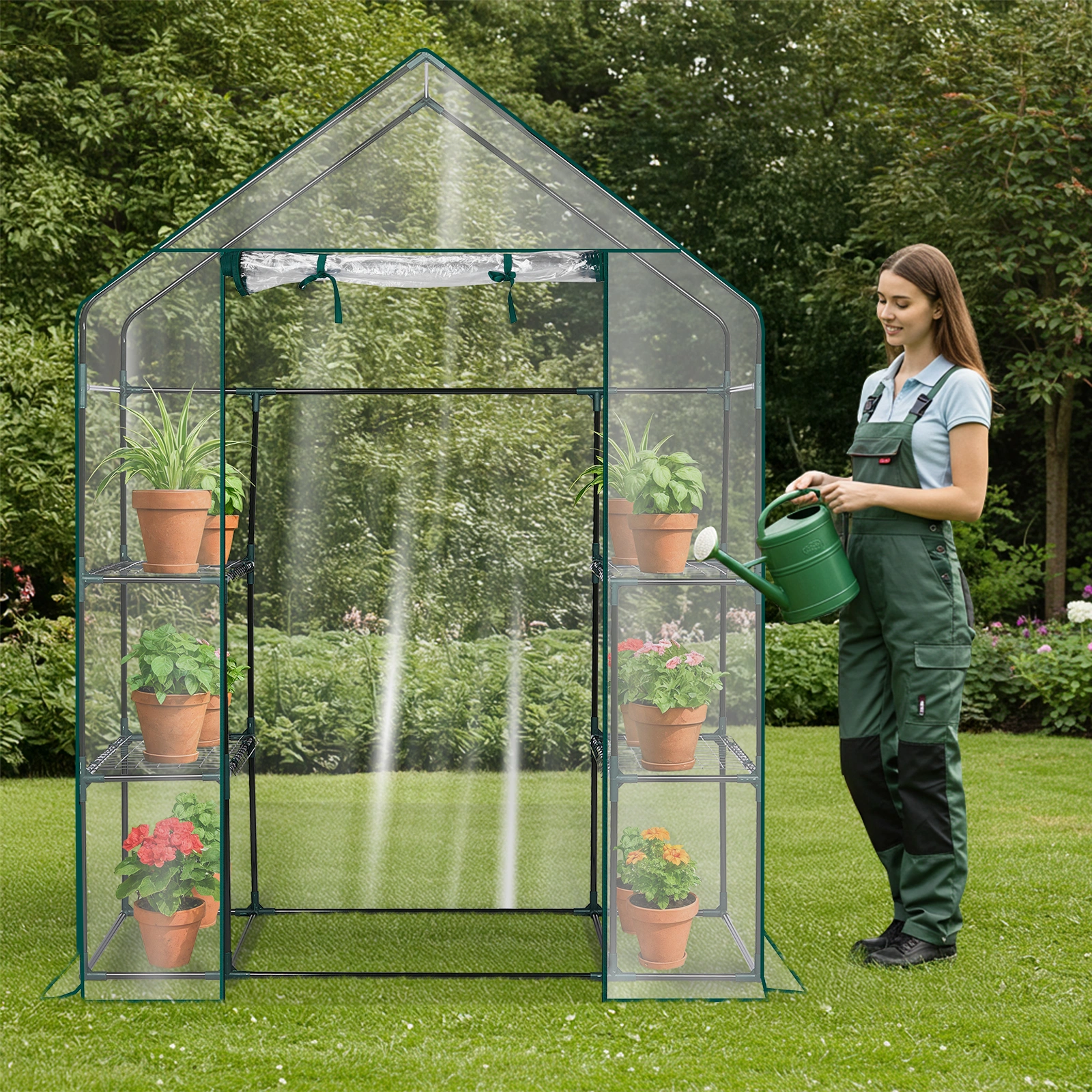 Mini Walk-in Greenhouse 56x29x77 Inch 4-Shelf PVC Cover Indoor Outdoor Plant Gardening Green House Transparent view 17