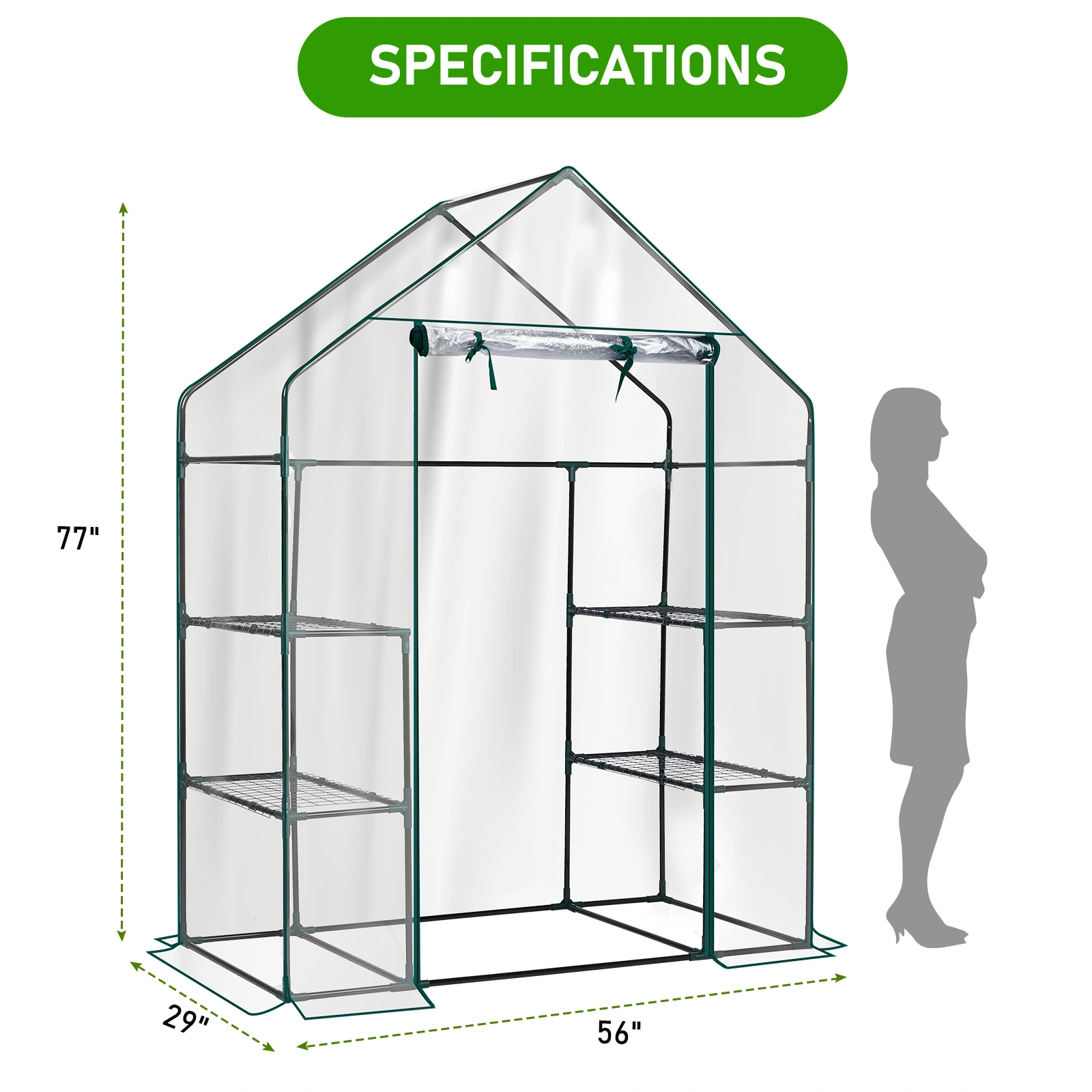 Mini Walk-in Greenhouse 56x29x77 Inch 4-Shelf PVC Cover Indoor Outdoor Plant Gardening Green House Transparent view 3
