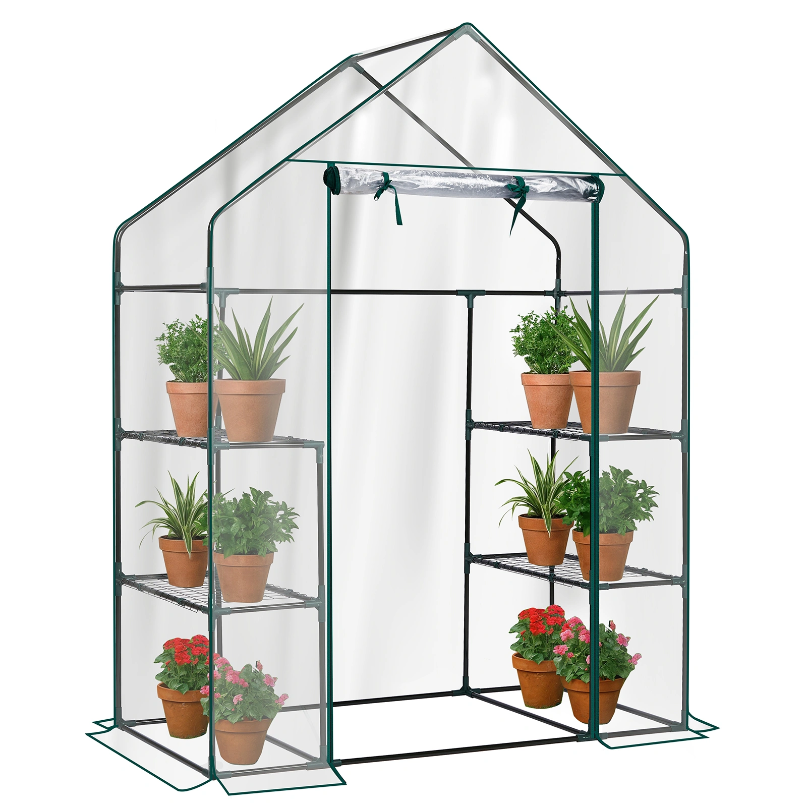 Mini Walk-in Greenhouse 56x29x77 Inch 4-Shelf PVC Cover Indoor Outdoor Plant Gardening Green House Transparent view 4